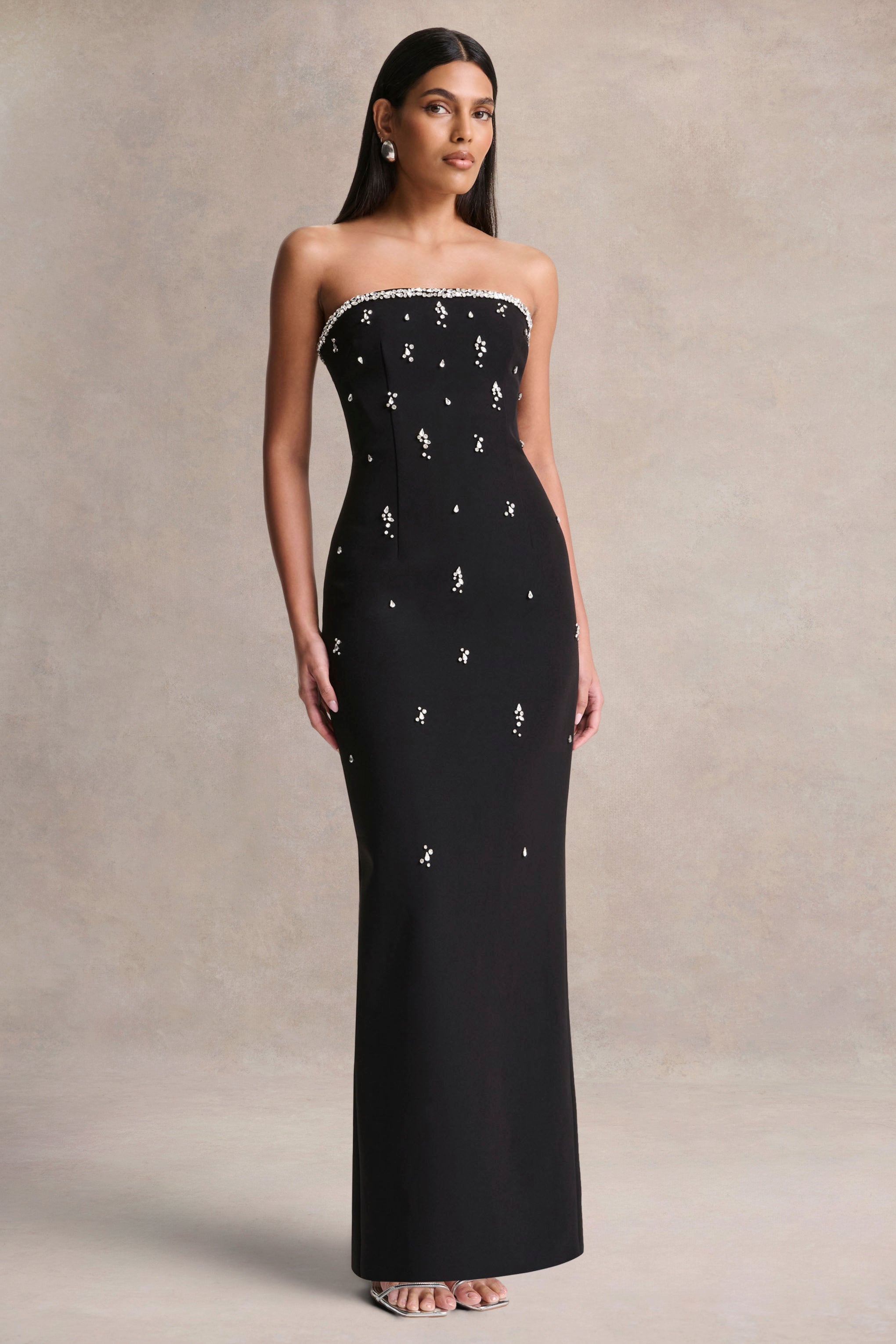 Rominia | Black Bandeau Hand-Embellished Maxi Dress – Club L