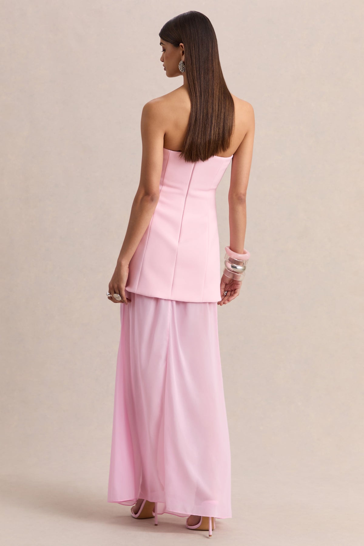 Chessa | Light PINK Boat-Neck Maxi Dress With Sheer Cape - UK 8 Light PINK Chessa | Light PINK Boat-Neck Maxi Dress With Sheer Cape - UK 8 Light PINK