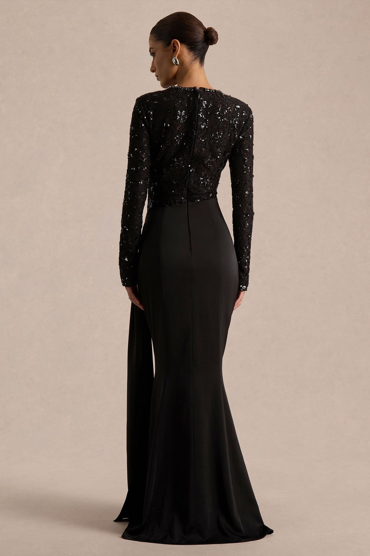 Beau | Black Lace High-Neck Maxi Dress With Draped Detail - UK 16 Black Beau | Black Lace High-Neck Maxi Dress With Draped Detail - UK 16 Black