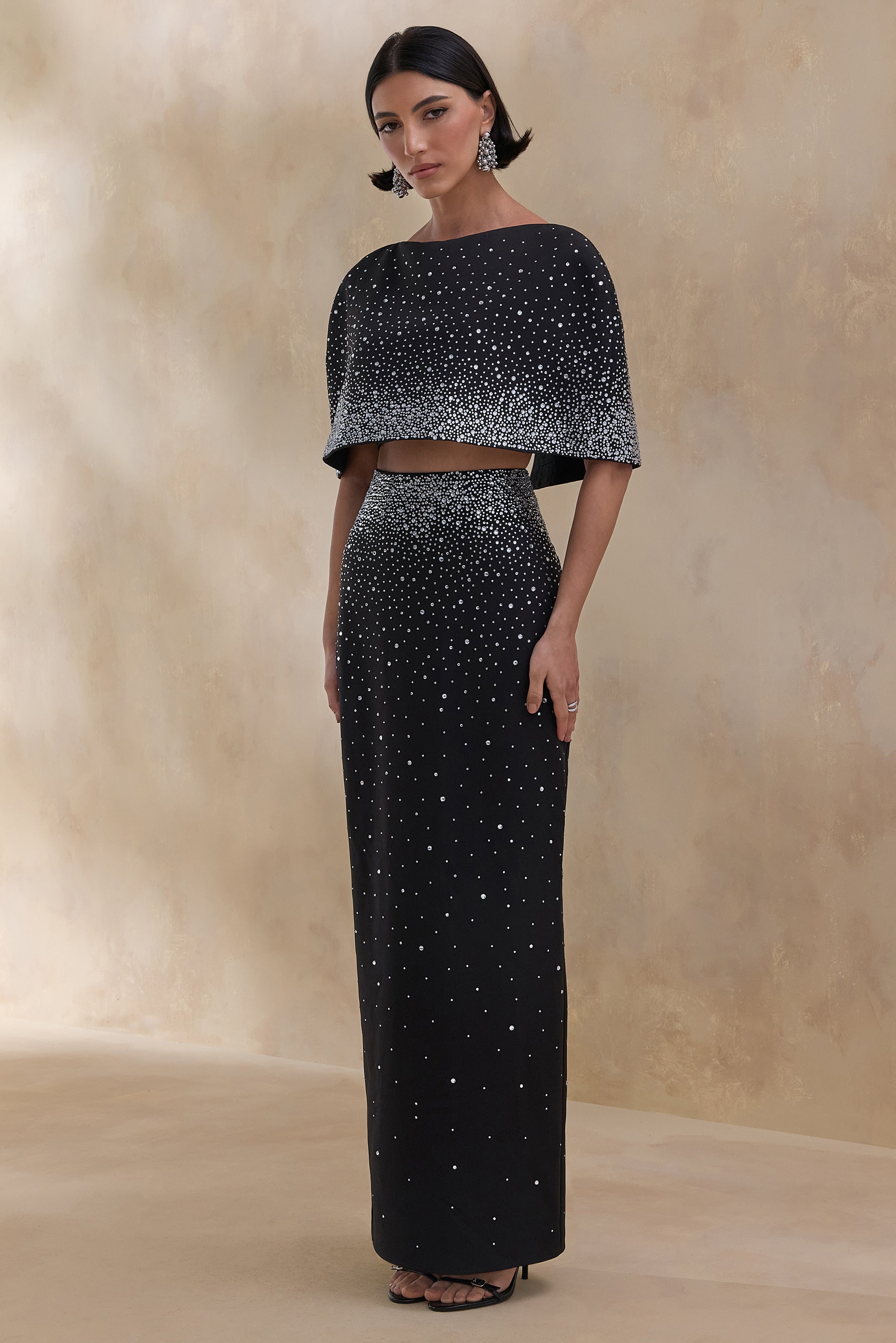 Fabiana | Black Hand-Embellished Maxi Skirt – Club L London - USA