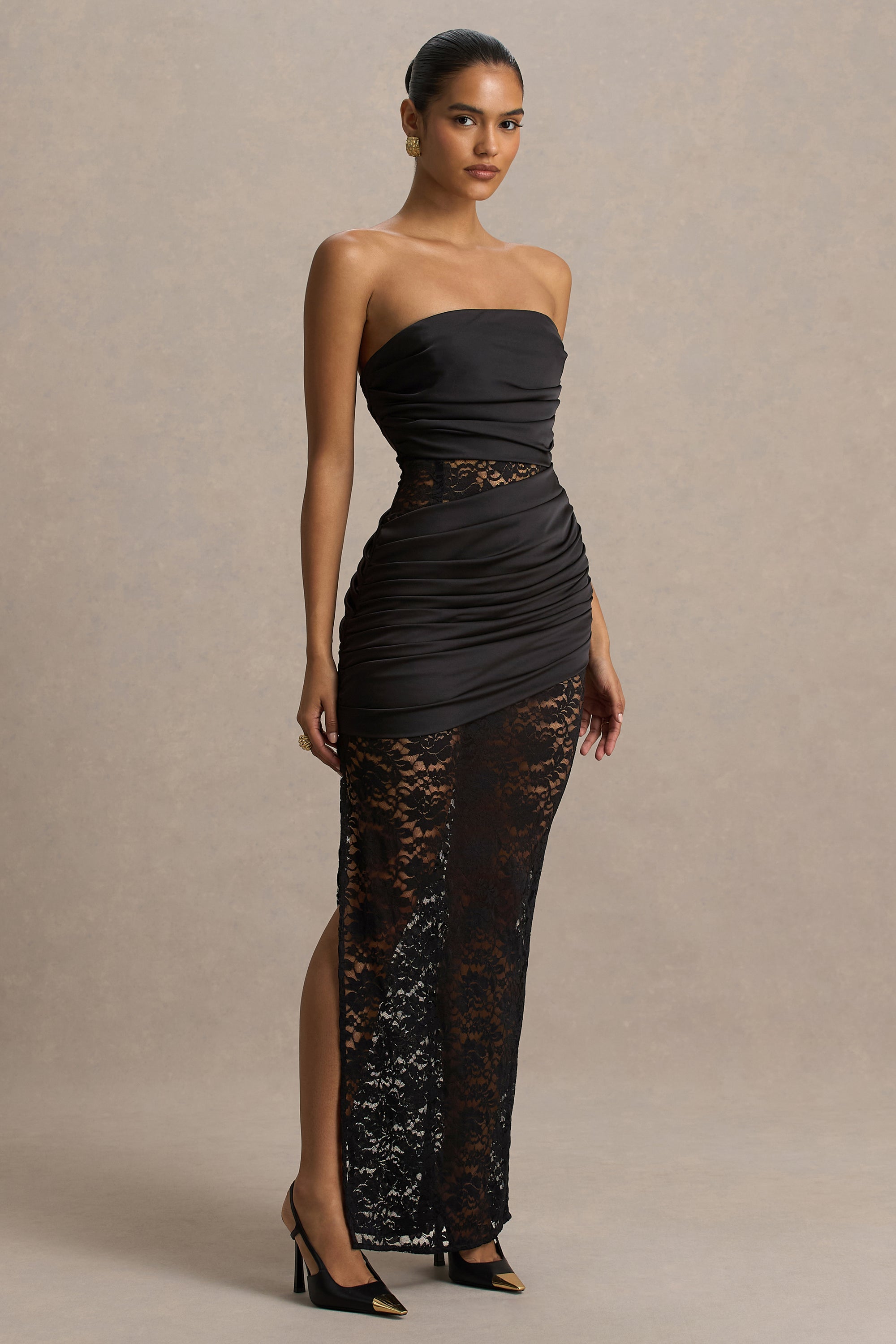 shape black bandeau ruched midaxi dress Shape Black Bandeau Ruched Midaxi Dress