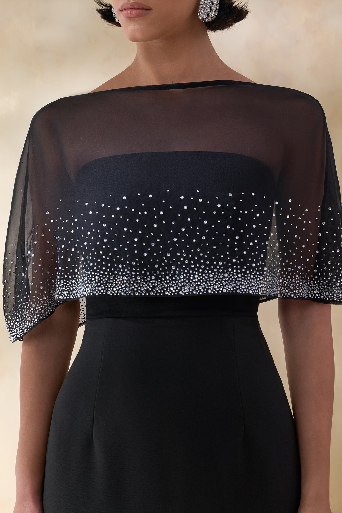 Everly | Black Hand-Embellished Cape-Sleeve Maxi Dress - UK 10 Black Everly | Black Hand-Embellished Cape-Sleeve Maxi Dress - UK 10 Black