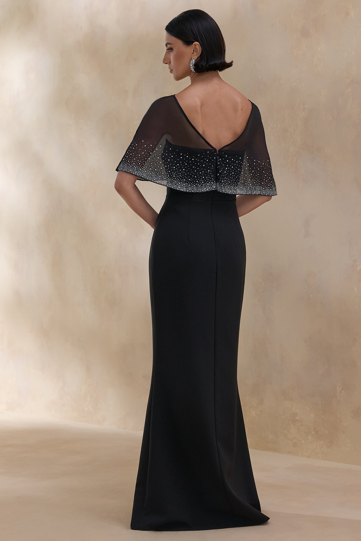 Everly Black Hand-Embellished Cape-Sleeve Maxi Dress Club L London - USA Everly Black Hand-Embellished Cape-Sleeve Maxi Dress Club L London - USA
