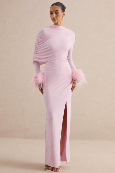 light pink formal maxi dress Gatsby Edikted Women's Elaia Asymmetric 50-DEC9DEALS2025 Size medium measures 52.25 Pick Size:XS