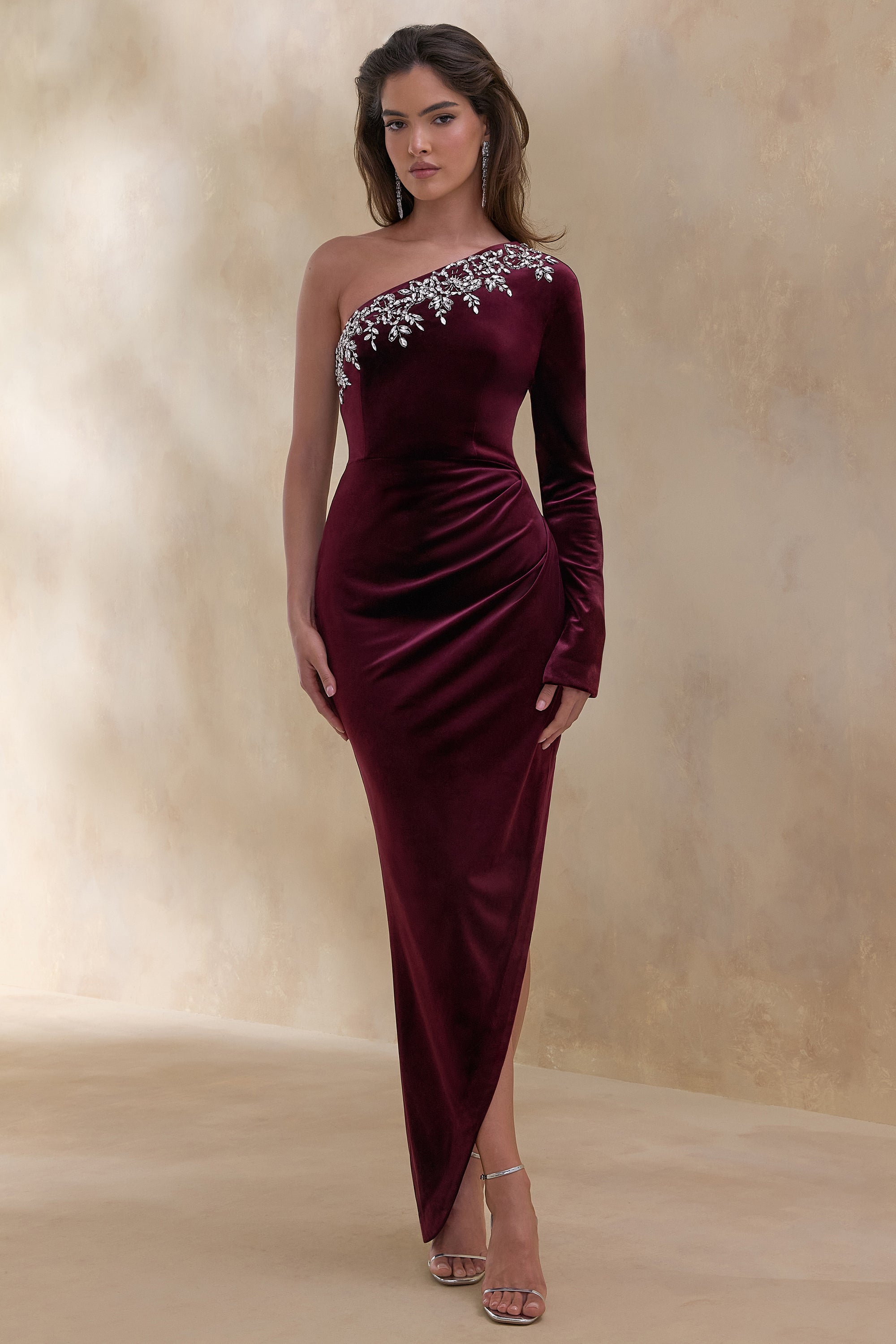 asymmetric evening dress Asymmetric A-Line Dress with Cape Sleeves and Embroidered Tulle Back Gattinolli by Marwan