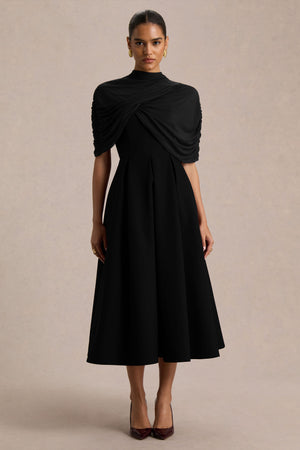 sheer mesh dress black Black Mesh Overlay Fitted Maternity Midi Dress