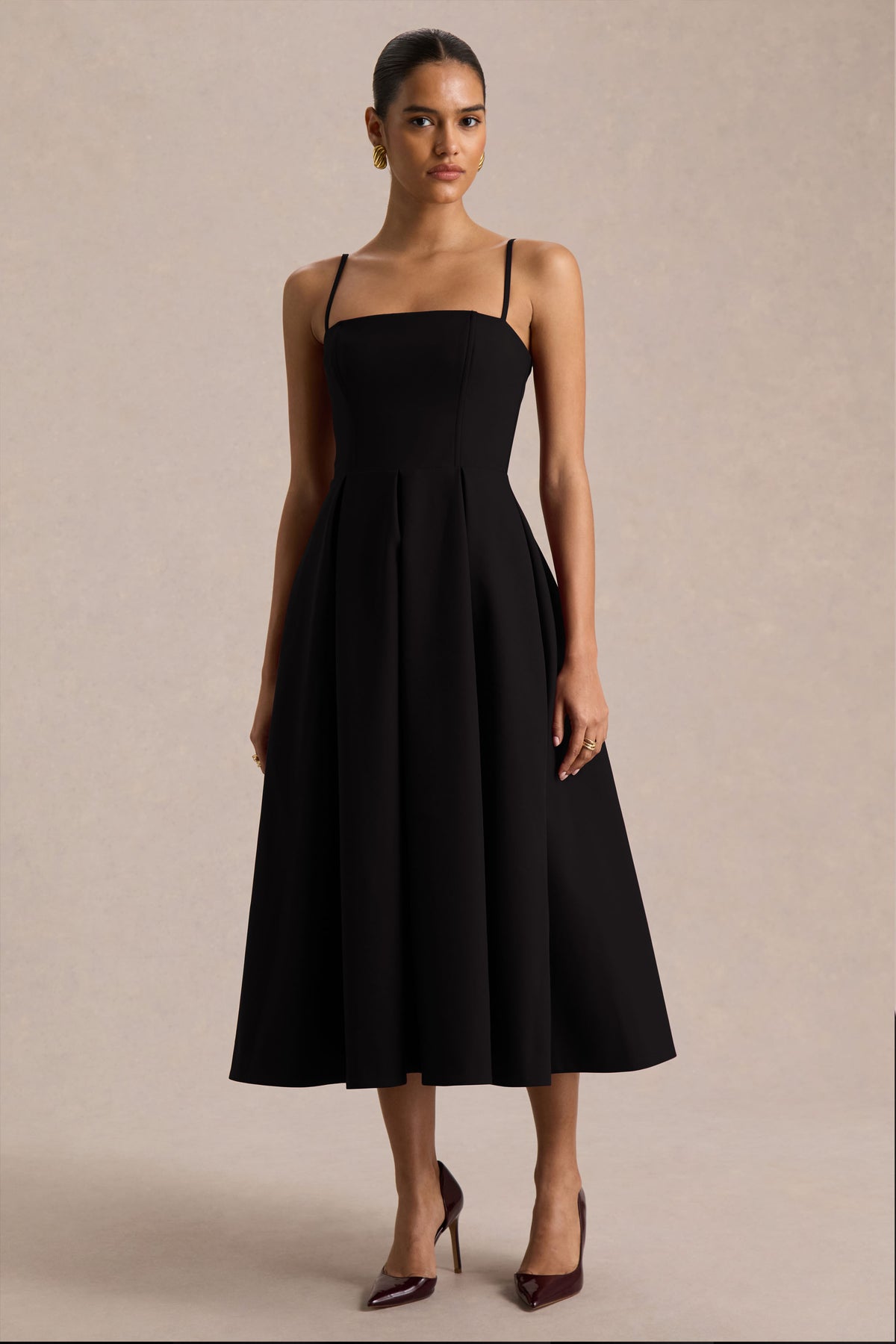 Thalia Black High-Neck Midi Dress With Sheer Mesh Cape Club L London - USA Thalia Black High-Neck Midi Dress With Sheer Mesh Cape Club L London - USA