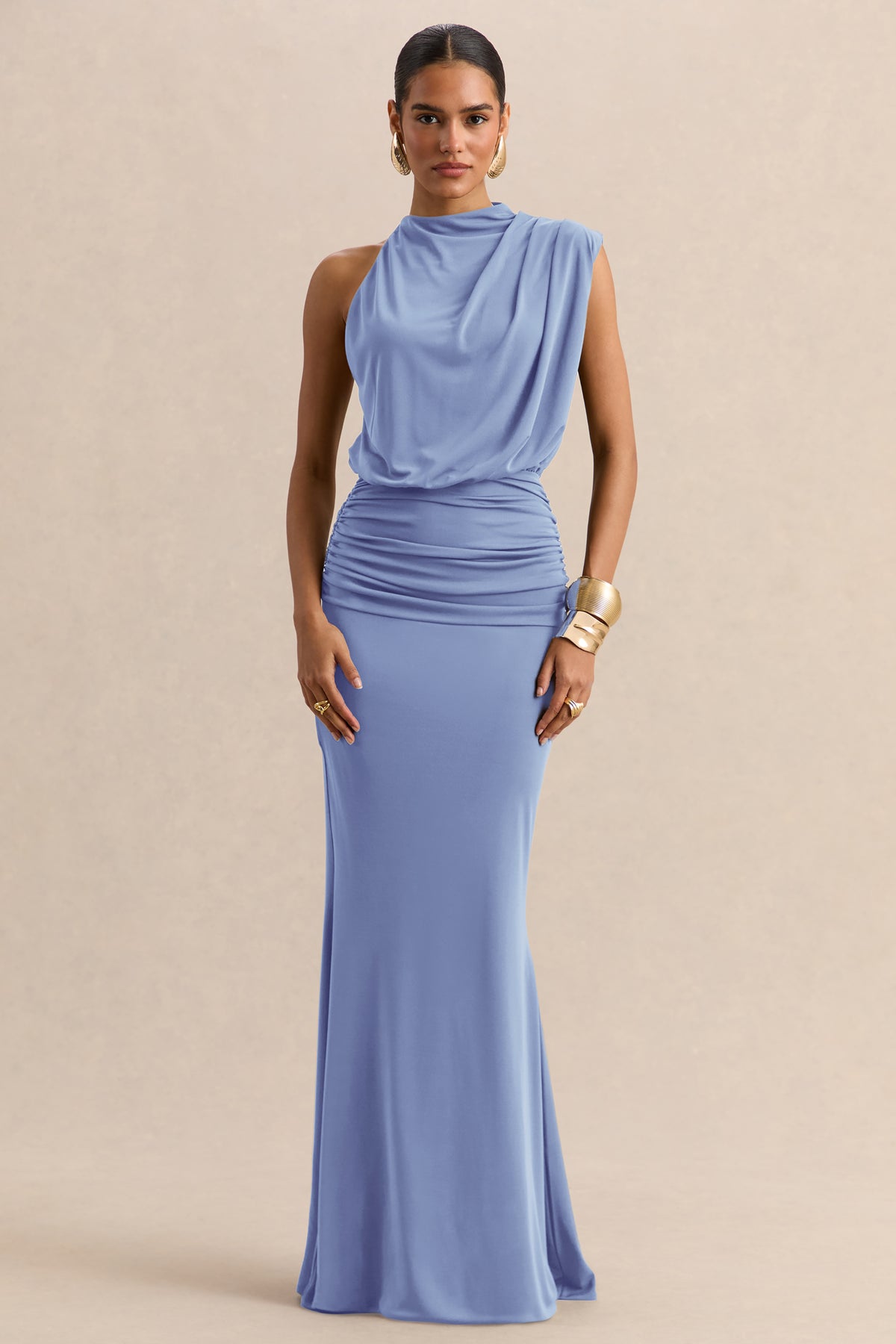 Umaira Powder Blue High-Neck Maxi Dress Club L London - USA Umaira Powder Blue High-Neck Maxi Dress Club L London - USA