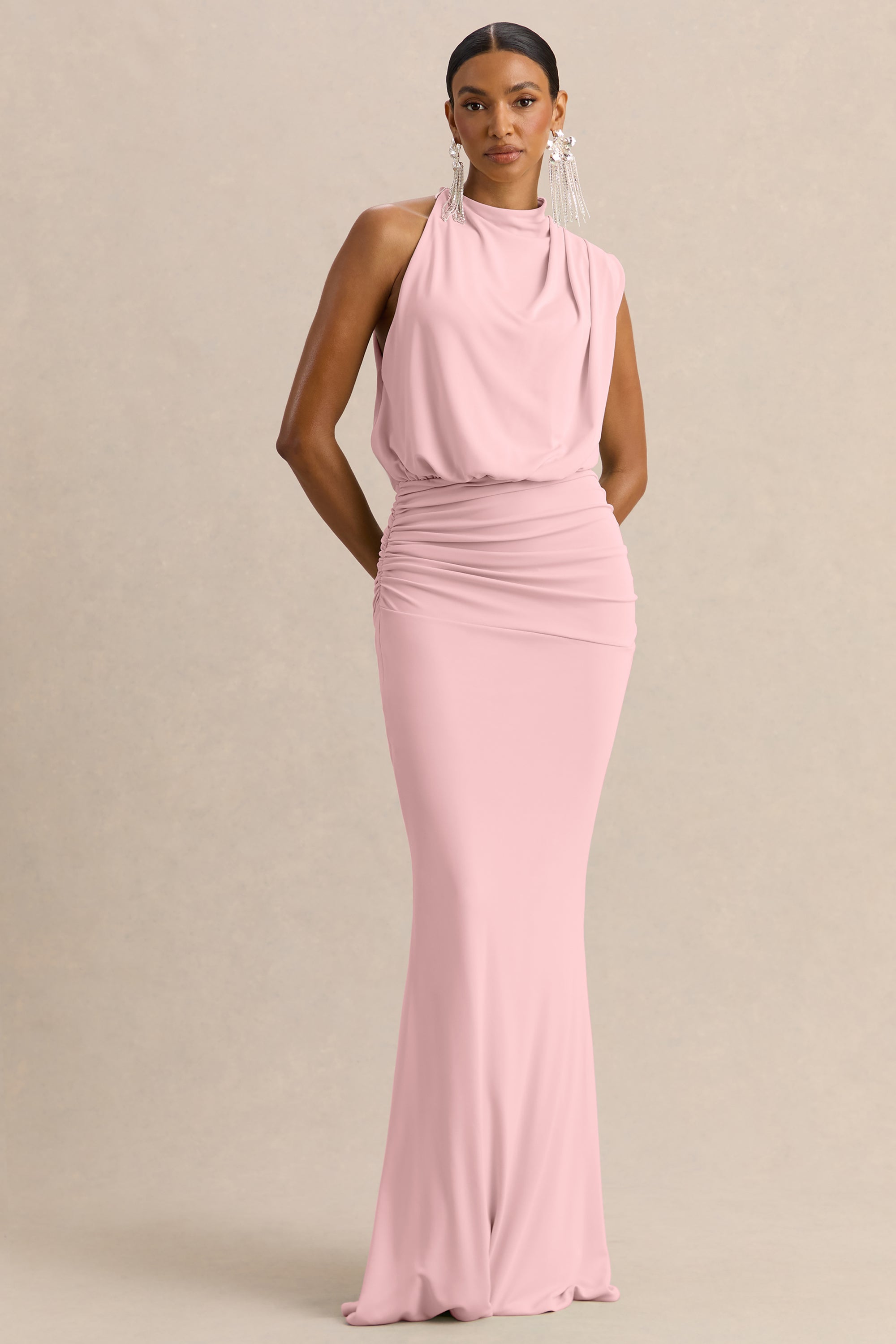 Umaira | Light PINK High-Neck Maxi Dress