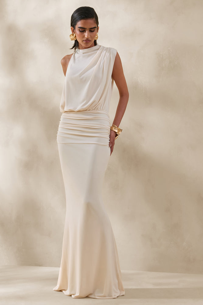 blush satin dress long Blush Satin Maxi Dress with Slits main image 1
