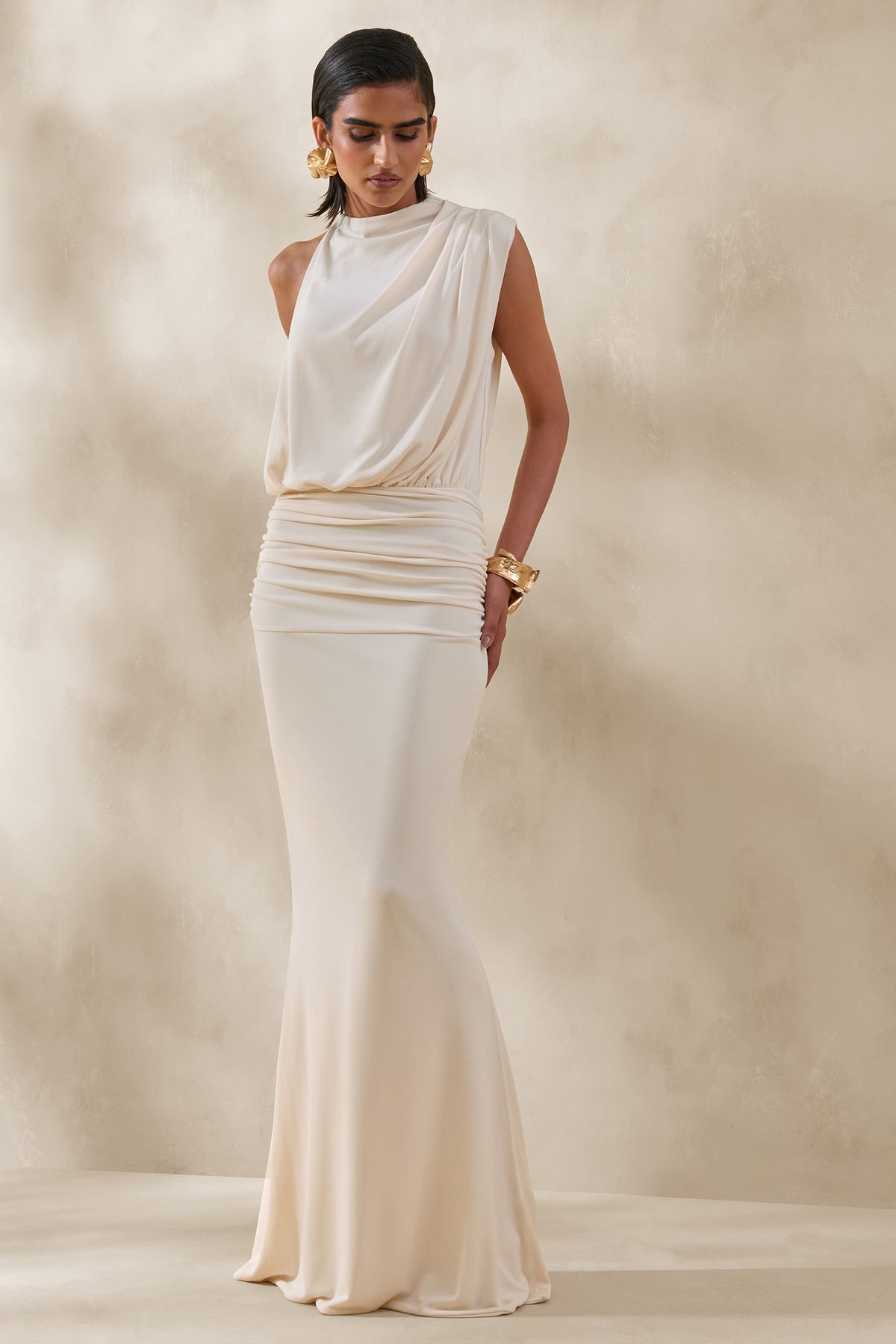 cream dress maxi Umaira | Cream High-Neck Maxi Dress
