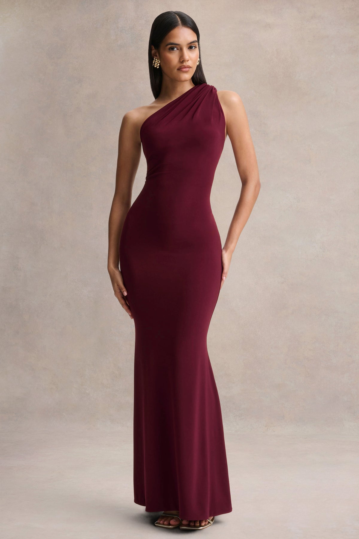 Ottilie Burgundy Asymmetric-Neck Maxi Dress Club L London - USA Ottilie Burgundy Asymmetric-Neck Maxi Dress Club L London - USA