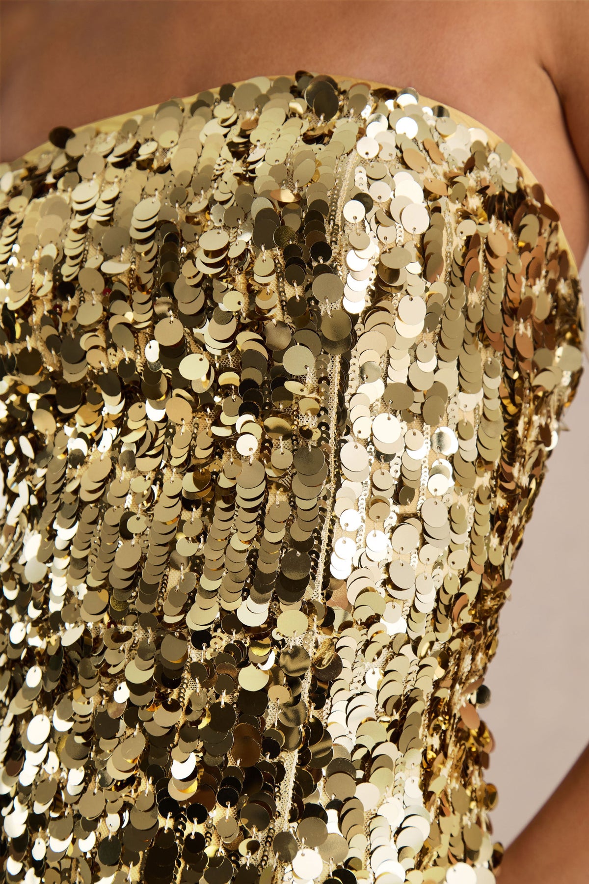 Nerea Gold Sequin Bandeau Maxi Dress With Front High-Split Club L London - USA Nerea Gold Sequin Bandeau Maxi Dress With Front High-Split Club L London - USA