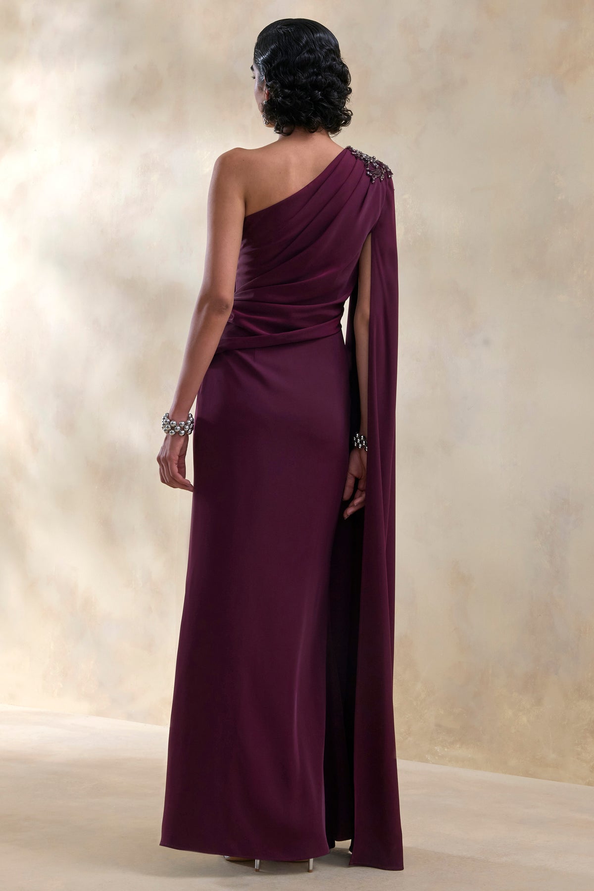 navy blue dress for baby girl Plum Haute Couture Satin Backless Gown – Olvi's Lace main image 1