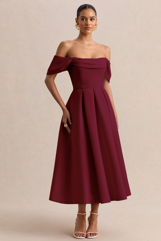burgundy dress midi length self-portrait - Burgundy Taffeta Midi Dress main image 0