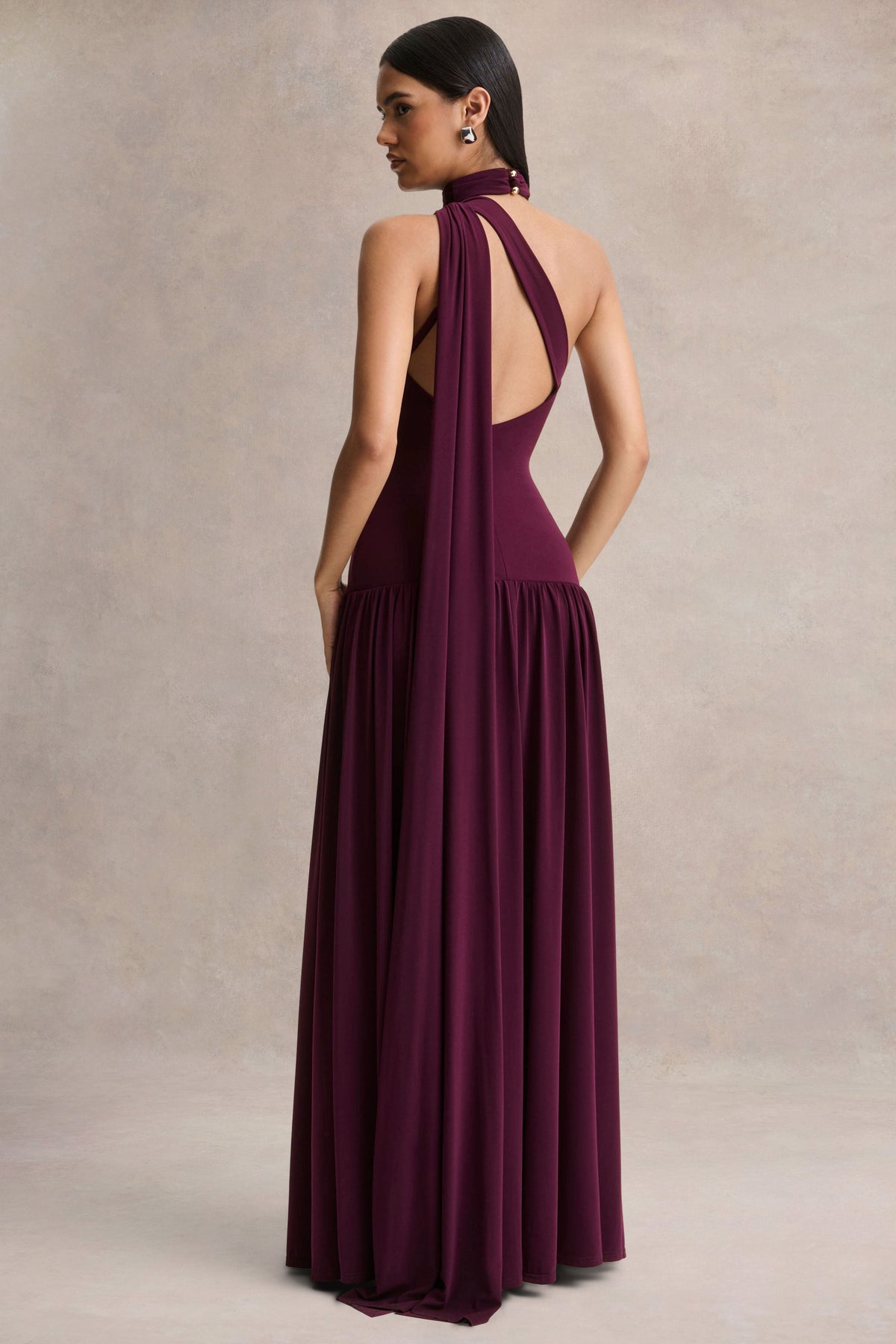 Freesia | PLUM Asymmetric-Neck Maxi Dress With Scarf-Detail - UK 10 PLUM Freesia | PLUM Asymmetric-Neck Maxi Dress With Scarf-Detail - UK 10 PLUM