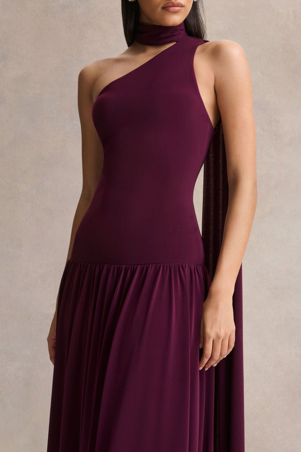 Freesia | PLUM Asymmetric-Neck Maxi Dress With Scarf-Detail - UK 10 PLUM Freesia | PLUM Asymmetric-Neck Maxi Dress With Scarf-Detail - UK 10 PLUM