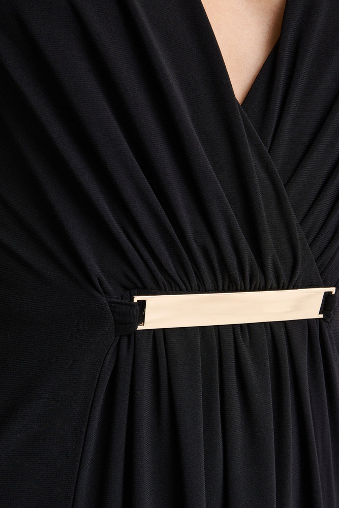 Romilly | Black Plunge-Neck Maxi Dress With Gathered Detail - UK 6 Black Romilly | Black Plunge-Neck Maxi Dress With Gathered Detail - UK 6 Black