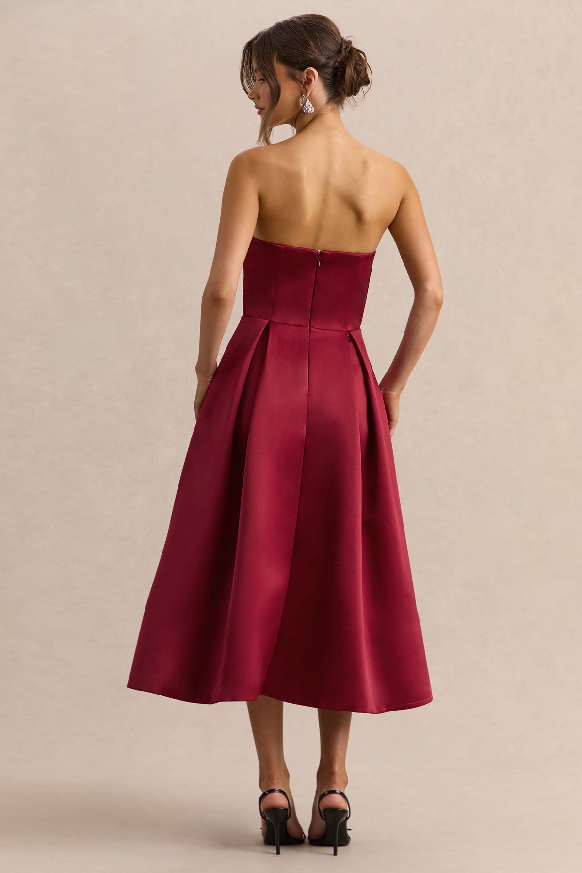 Promises | Red Satin Bandeau-Neck Midi Dress - UK 8 burgundy Promises | Red Satin Bandeau-Neck Midi Dress - UK 8 burgundy