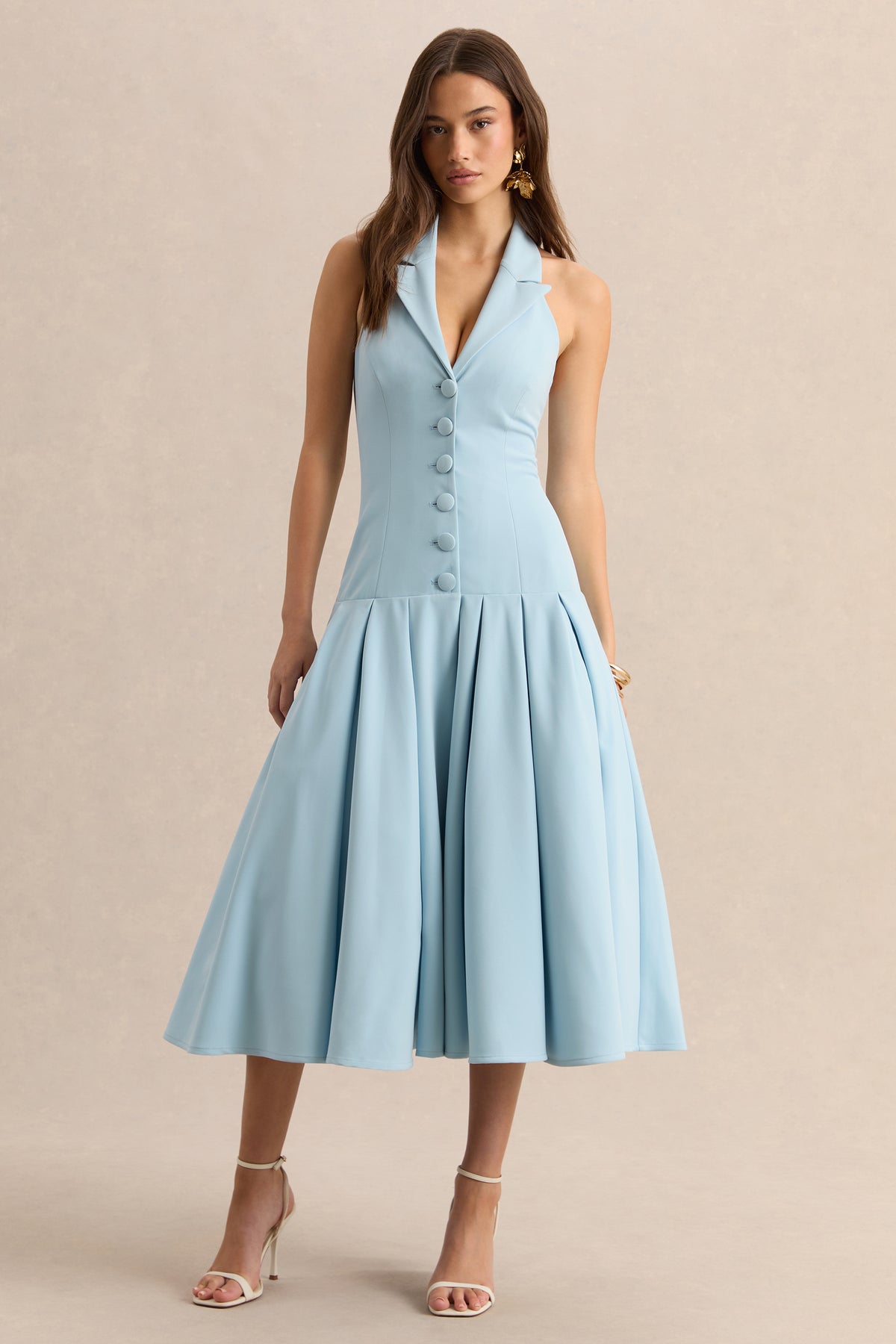 Elise Powder Blue Plunge-Neck Midi Dress With Drop-Waist  Club L London -  USA