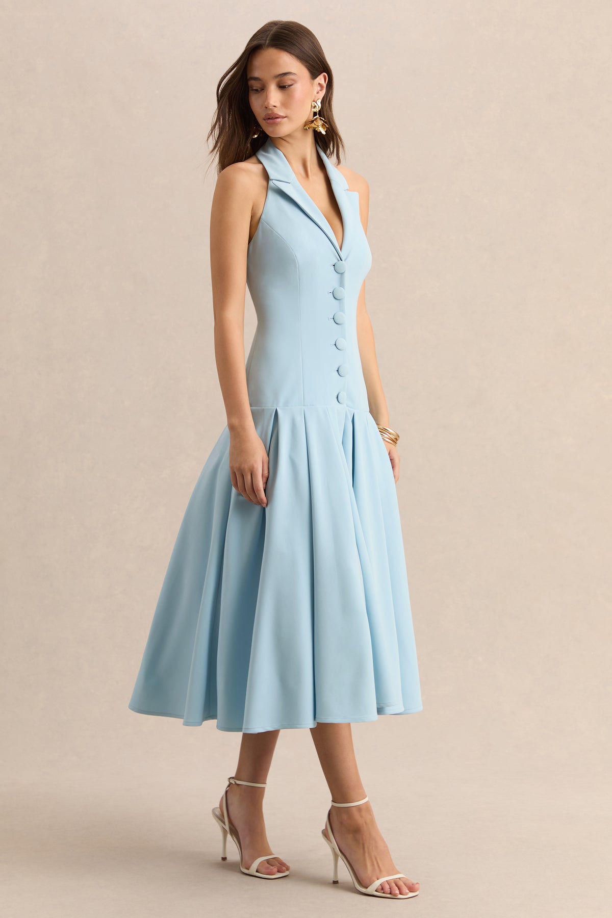 sachin and babi light blue dress Poplin Scoop Neck Sleeveless Drop Waist Midi Dress main image 1