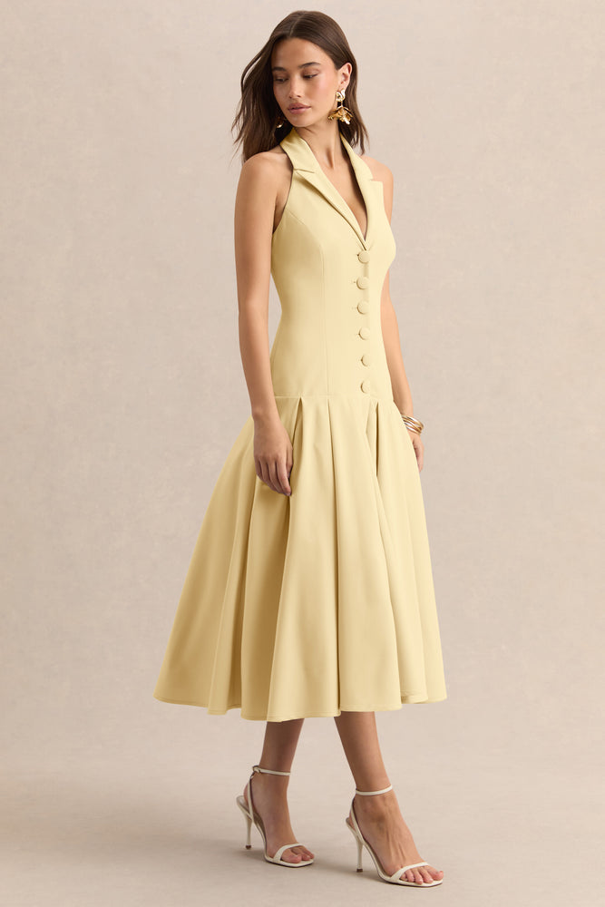 Elise Lemon Plunge-Neck Midi Dress With Drop-Waist – Club L London