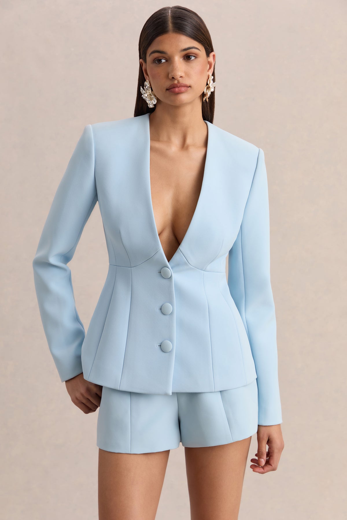 Hala Light Blue Tailored Shorts – Club L London Hala Light Blue Tailored Shorts – Club L London