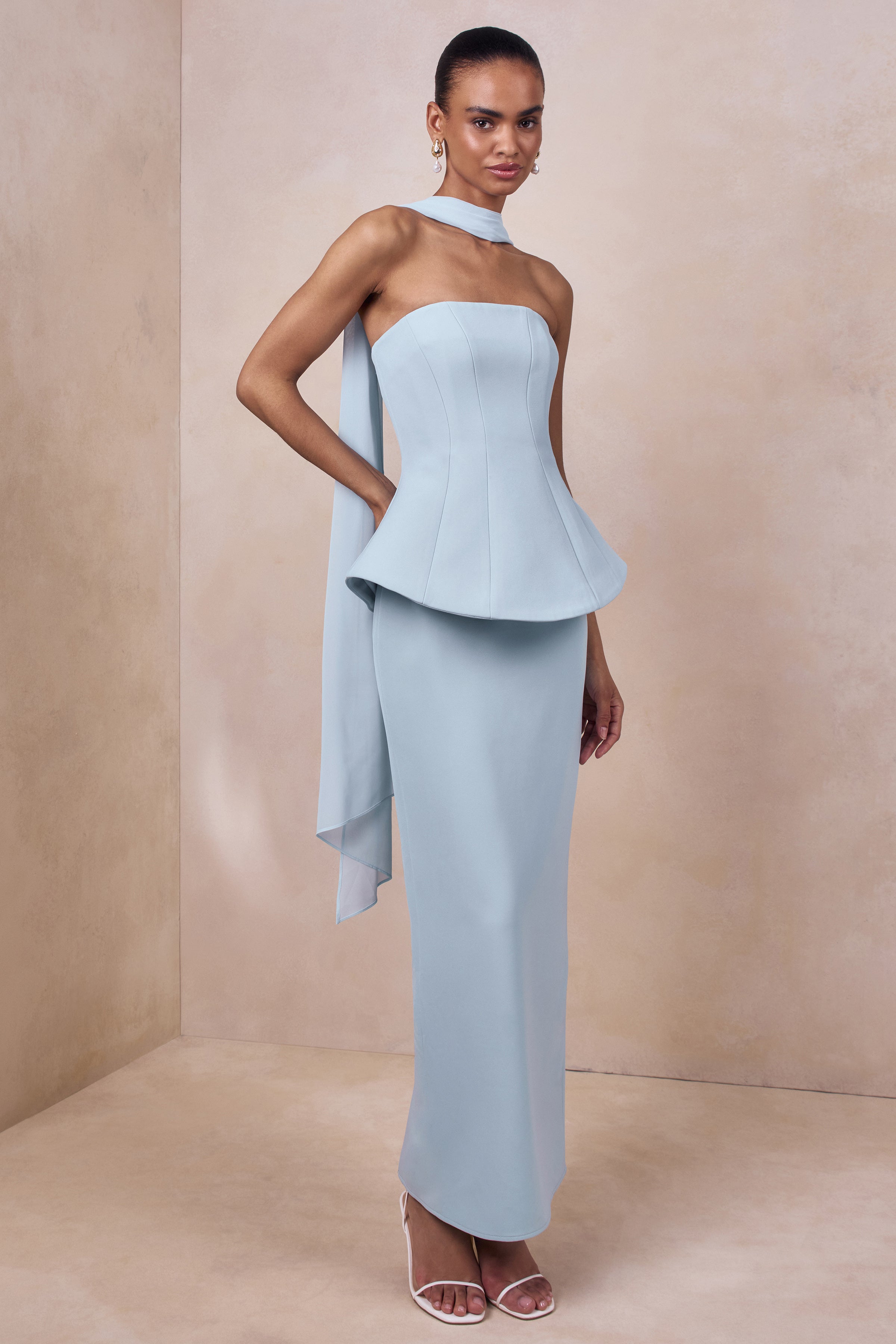Farron | Powder Blue Bandeau Corset Maxi Dress – Club L London - USA