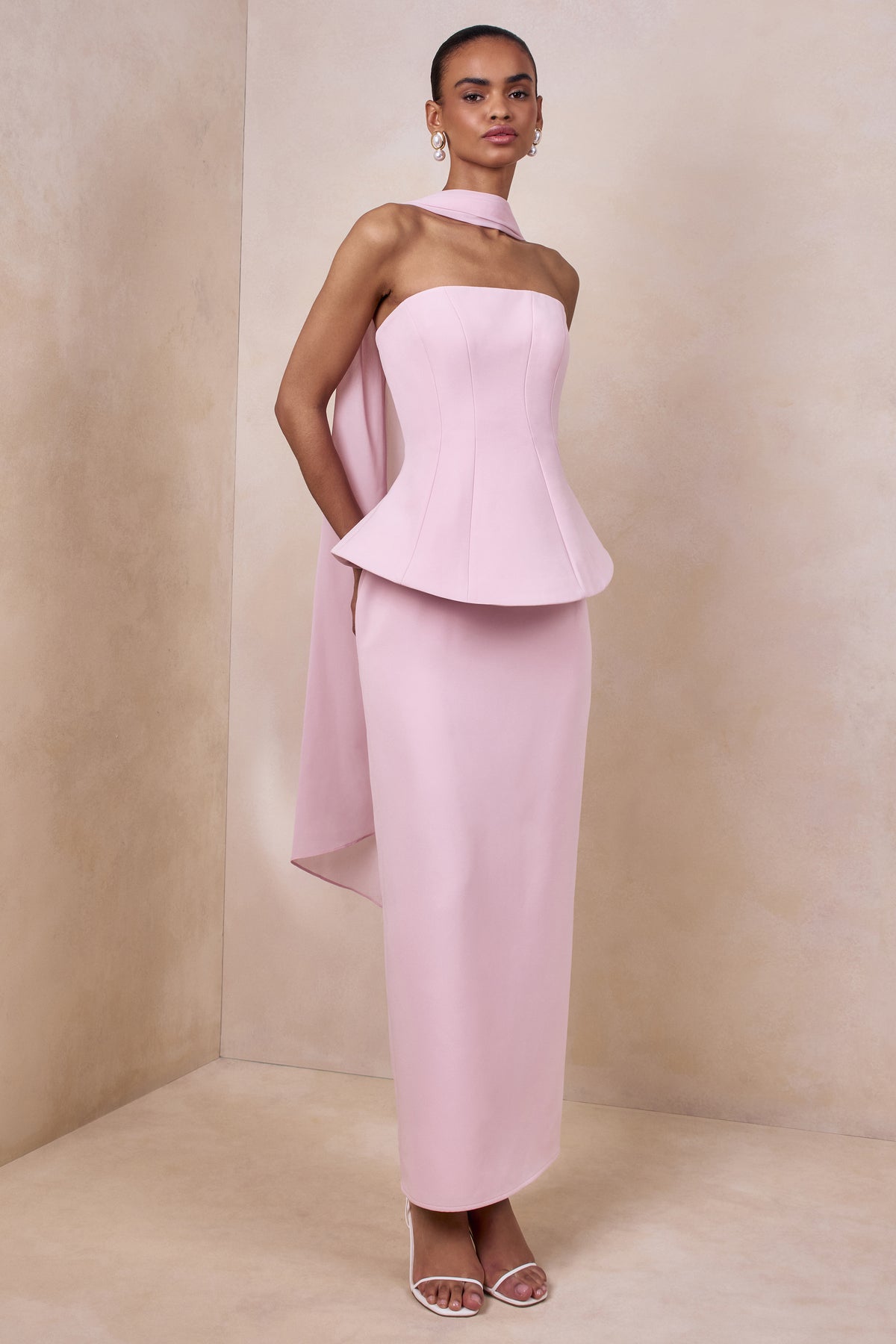 Farron Light Pink Bandeau Corset Maxi Dress – Club L London Farron Light Pink Bandeau Corset Maxi Dress – Club L London