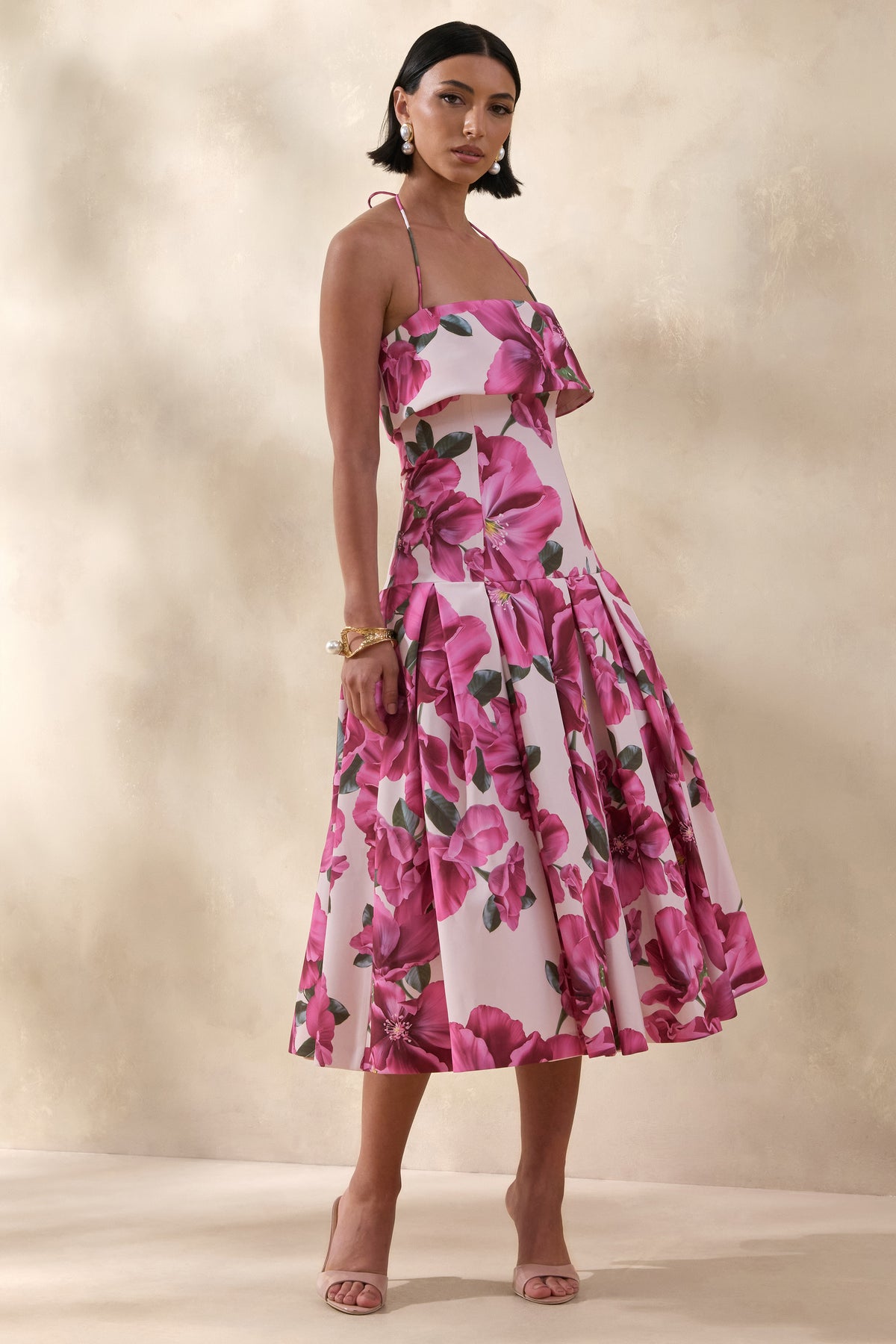 strapless open back dress Sylina Pink Hibiscus Floral Print Square-Neck Midi Dress With Drop W – Club  L London