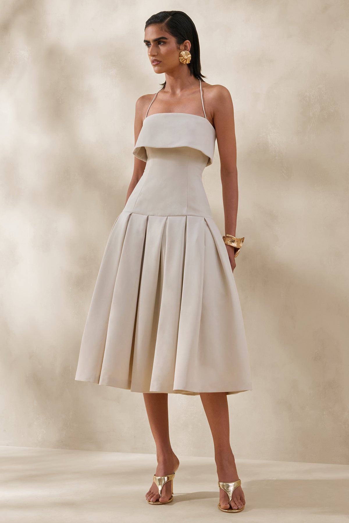 Dazira Cream Square-Neck Midi Dress With Drop-Waist Club L London - USA Dazira Cream Square-Neck Midi Dress With Drop-Waist Club L London - USA