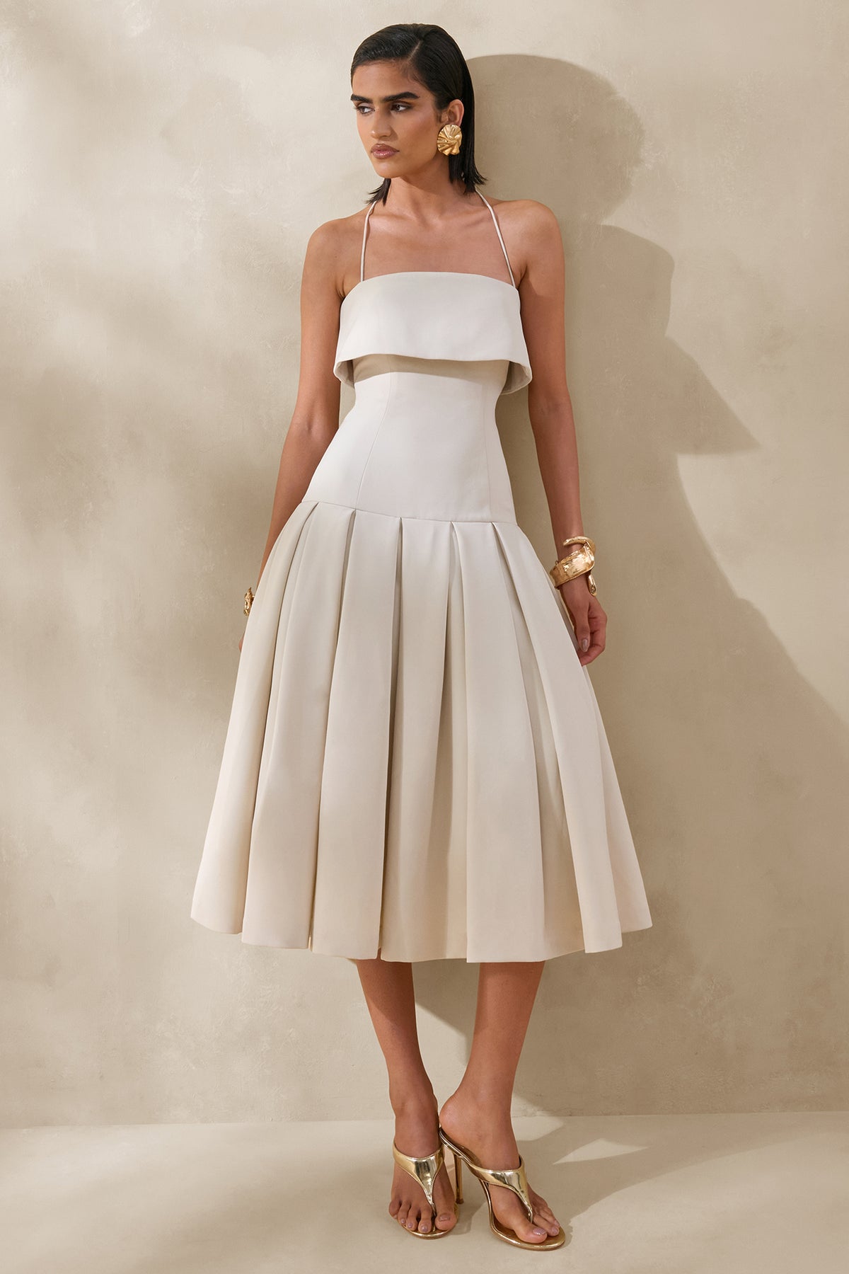 Dazira Cream Square-Neck Midi Dress With Drop-Waist Club L London - USA Dazira Cream Square-Neck Midi Dress With Drop-Waist Club L London - USA