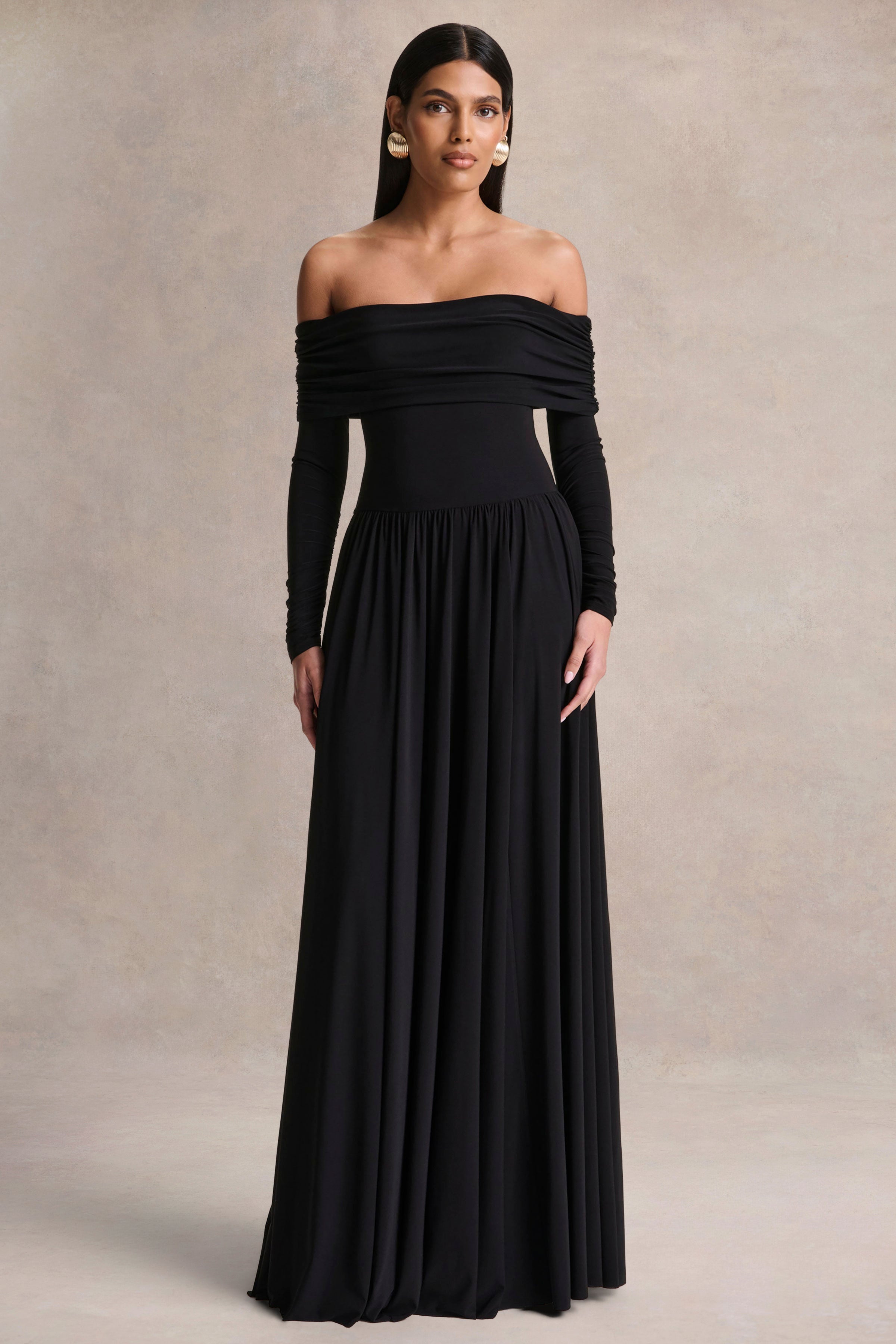 Saskia | Black Bardot-Neck Maxi Dress – Club L London - USA