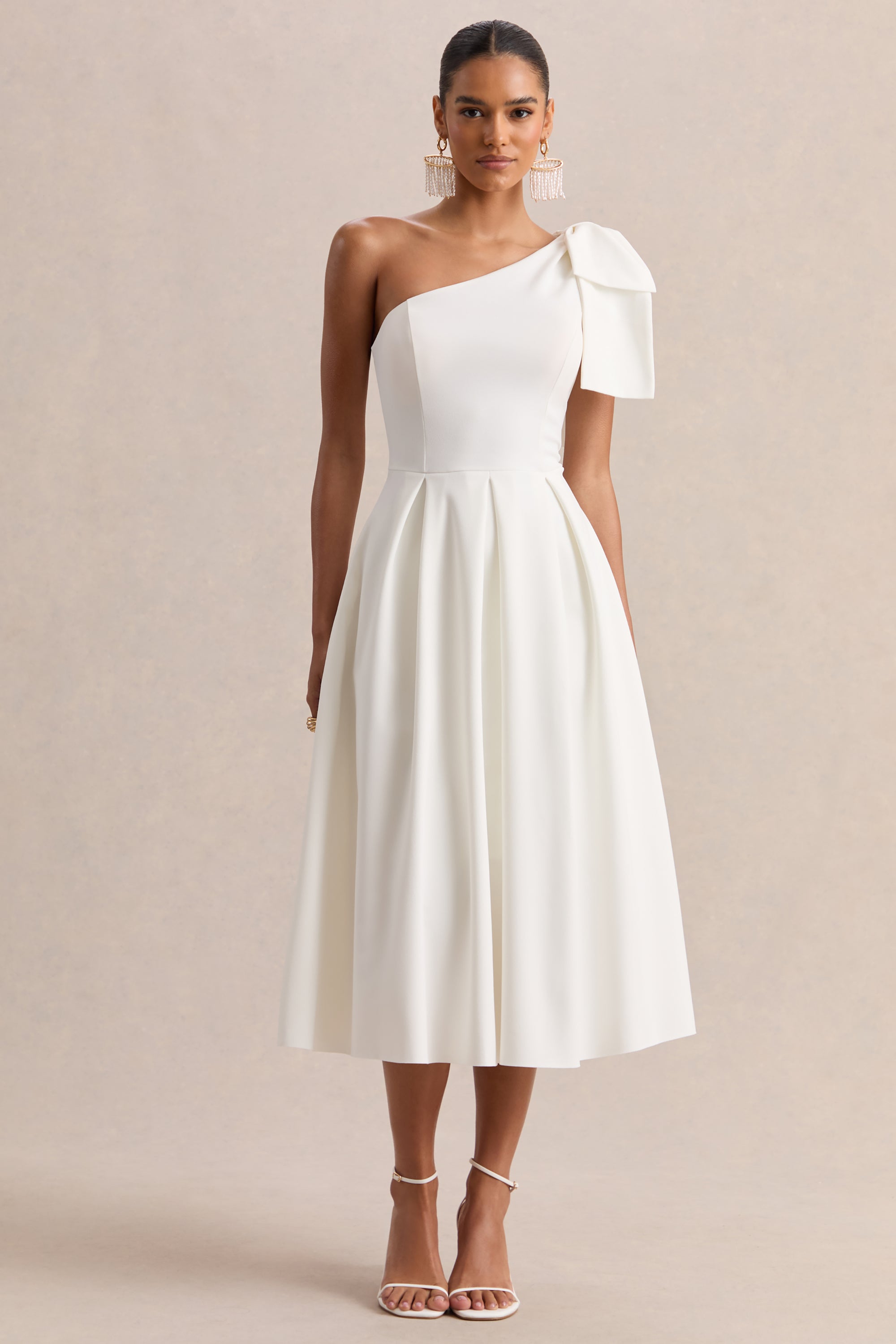 white midi dress with bow Lace midi dress with a velvet bow Color: White RASARIO Online Boutique 34 (FR) / White