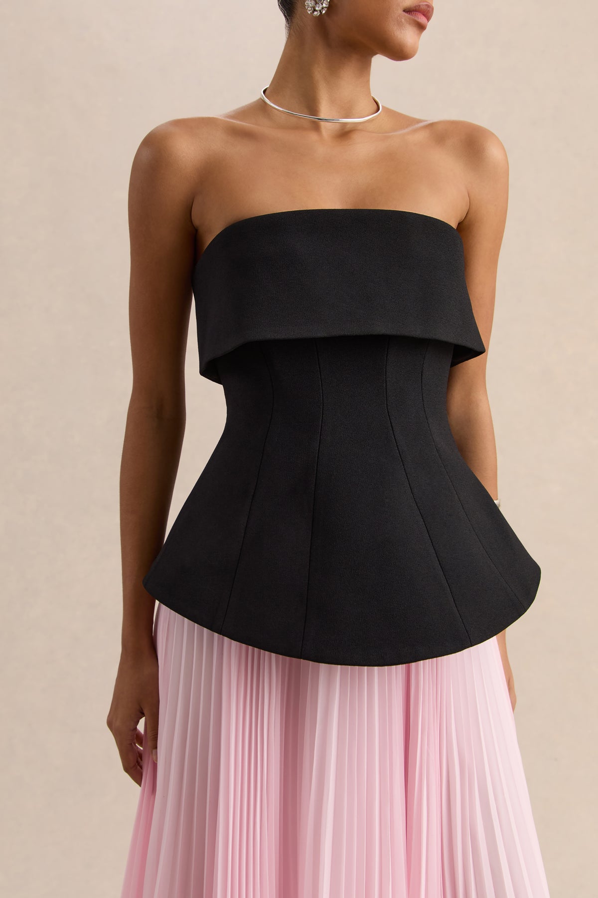 Stellara Black & Pink Bandeau Corset Maxi Dress With Sheer Skirt Club L London - USA Stellara Black & Pink Bandeau Corset Maxi Dress With Sheer Skirt Club L London - USA