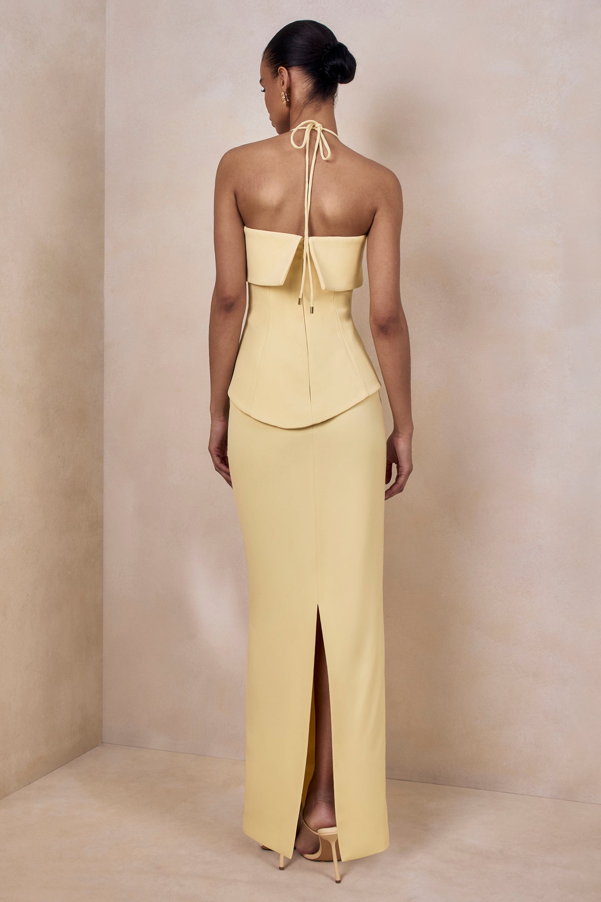 Fran Lemon Square-Neck Corset Maxi Dress Club L London - USA Fran Lemon Square-Neck Corset Maxi Dress Club L London - USA