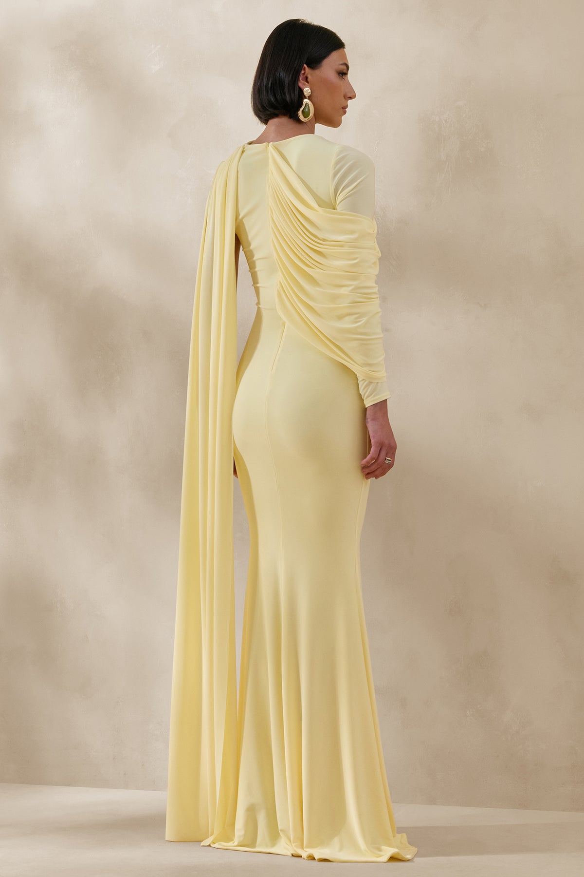 Rubelle | Lemon Asymmetric-Neck Maxi Dress With Draped-Detailing - UK 6 Lemon Rubelle | Lemon Asymmetric-Neck Maxi Dress With Draped-Detailing - UK 6 Lemon