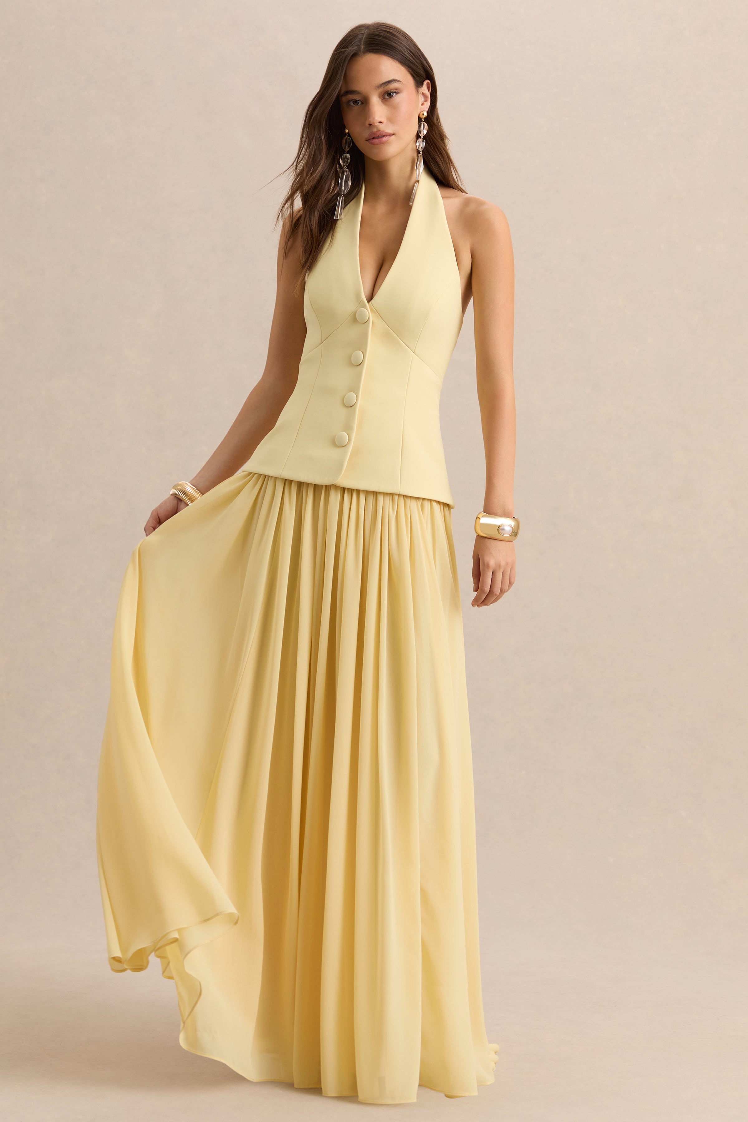 Zarina | Lemon Plunge-Neck Maxi Dress – Club L London - USA
