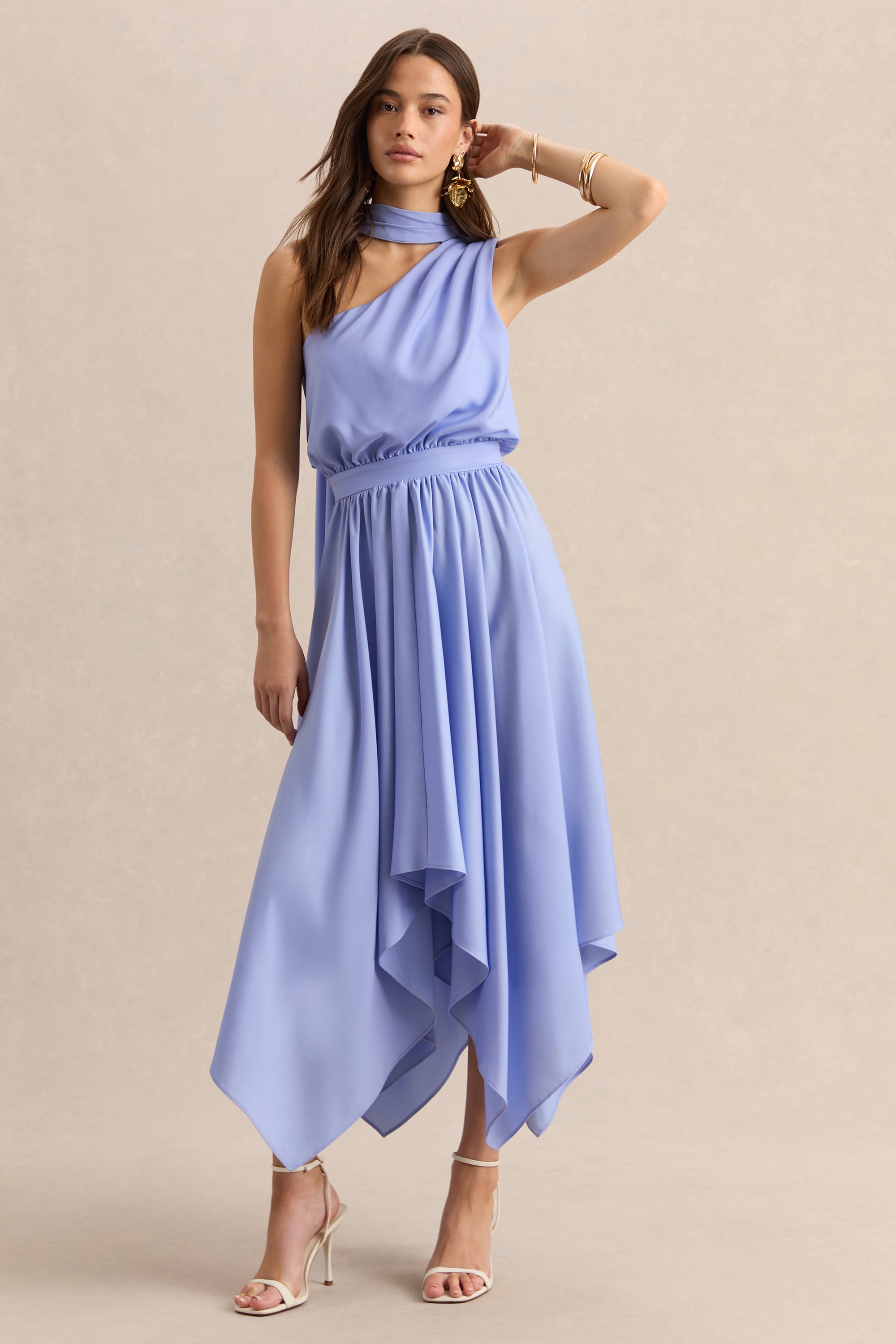 blue satin asymmetric dress Light Blue Satin Dress - Satin Midi Dress - Asymmetrical Dress