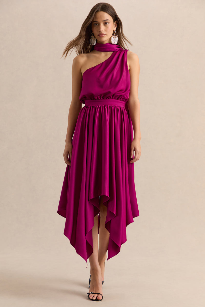 hot pink underwire detail draped midi dress Pink PrettyLittleThing Satin Plunge Midi Dress