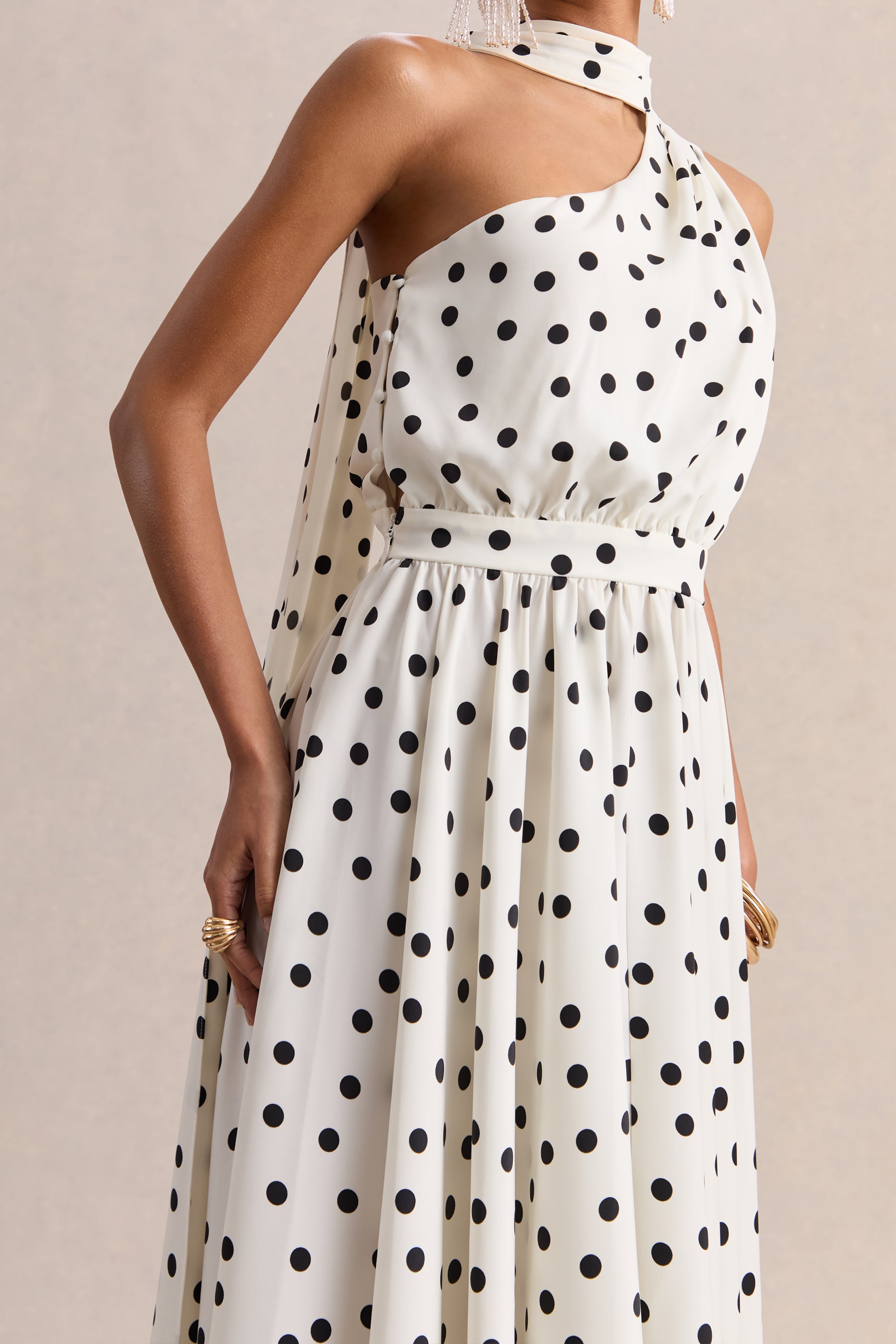polka dot satin midi dress Cream Polka Dot Satin Midi Dress self-portrait-US