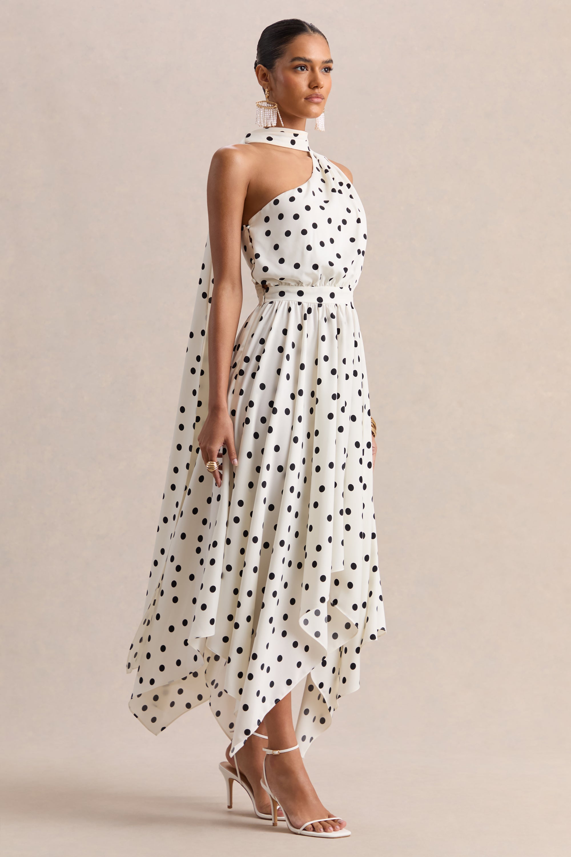 polka dot satin midi dress Dolce & Gabbana Satin Midi Dress With Polka-dot Print And Corset Details