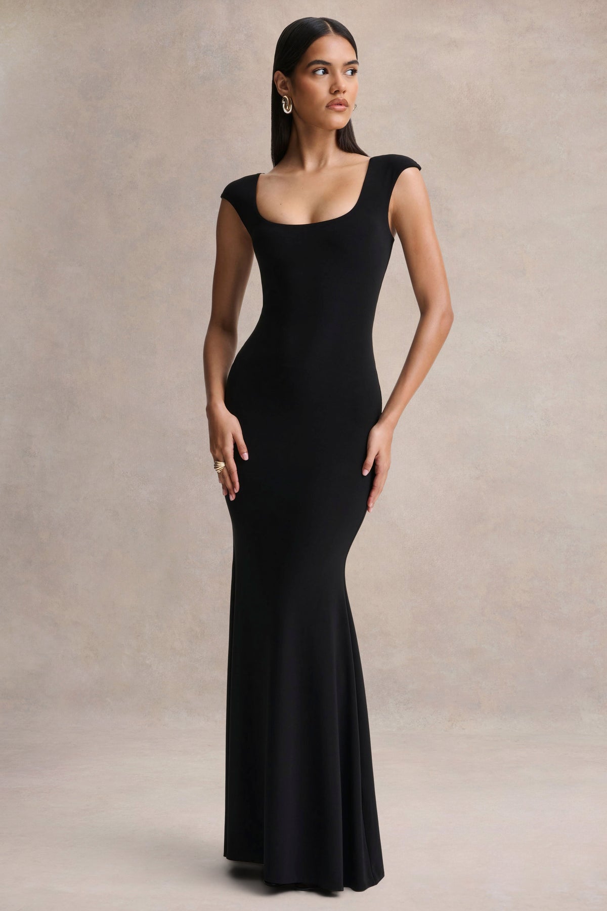Piper Black Square-Neck Maxi Dress With Cap-Sleeves Club L London - USA Piper Black Square-Neck Maxi Dress With Cap-Sleeves Club L London - USA