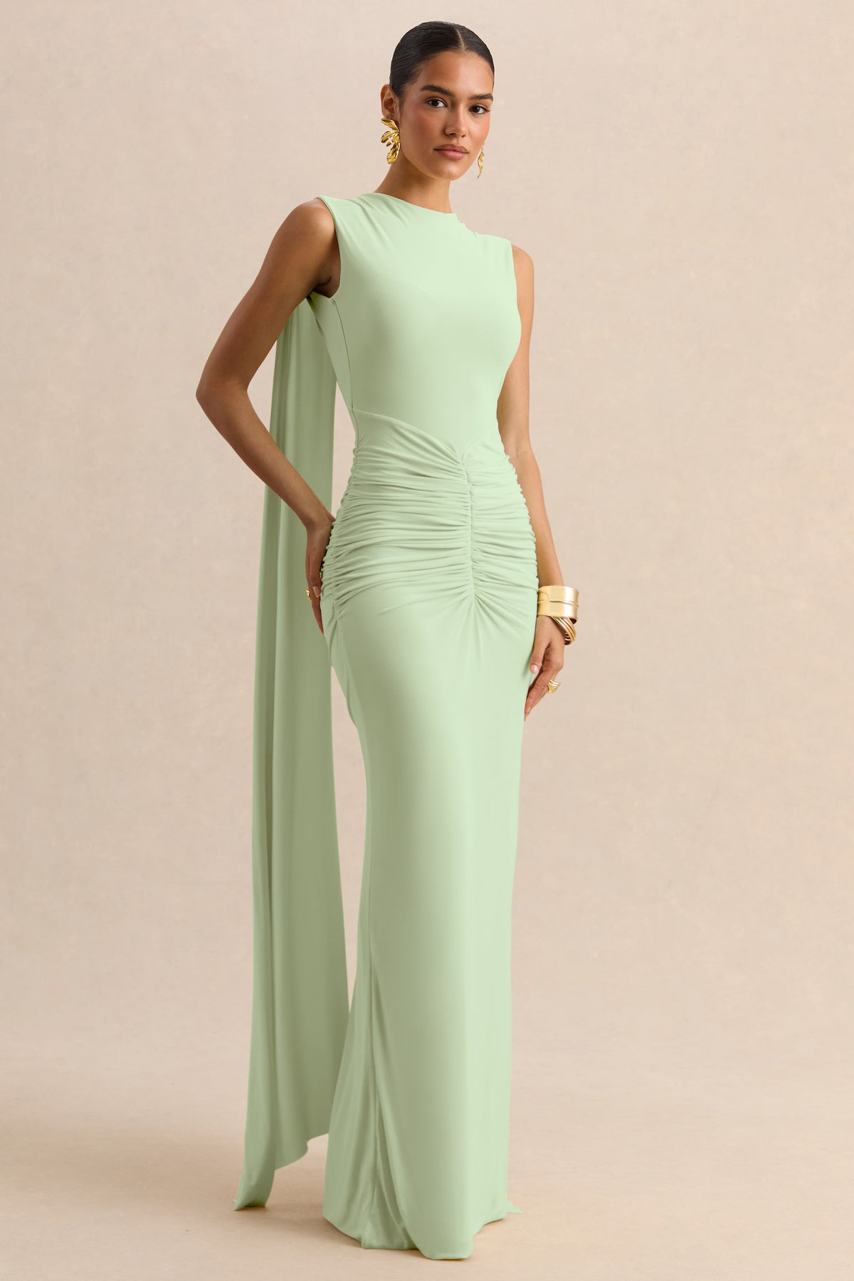 Premiere | MINT Boat-Neck Maxi Dress With Cape-Sleeves And Open-Back - UK 12 MINT Premiere | MINT Boat-Neck Maxi Dress With Cape-Sleeves And Open-Back - UK 12 MINT