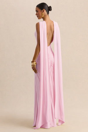 backless cape dress Maxi  CHICIDA elastic fabric LONG NEUTRAL DRESS WITH CAPE