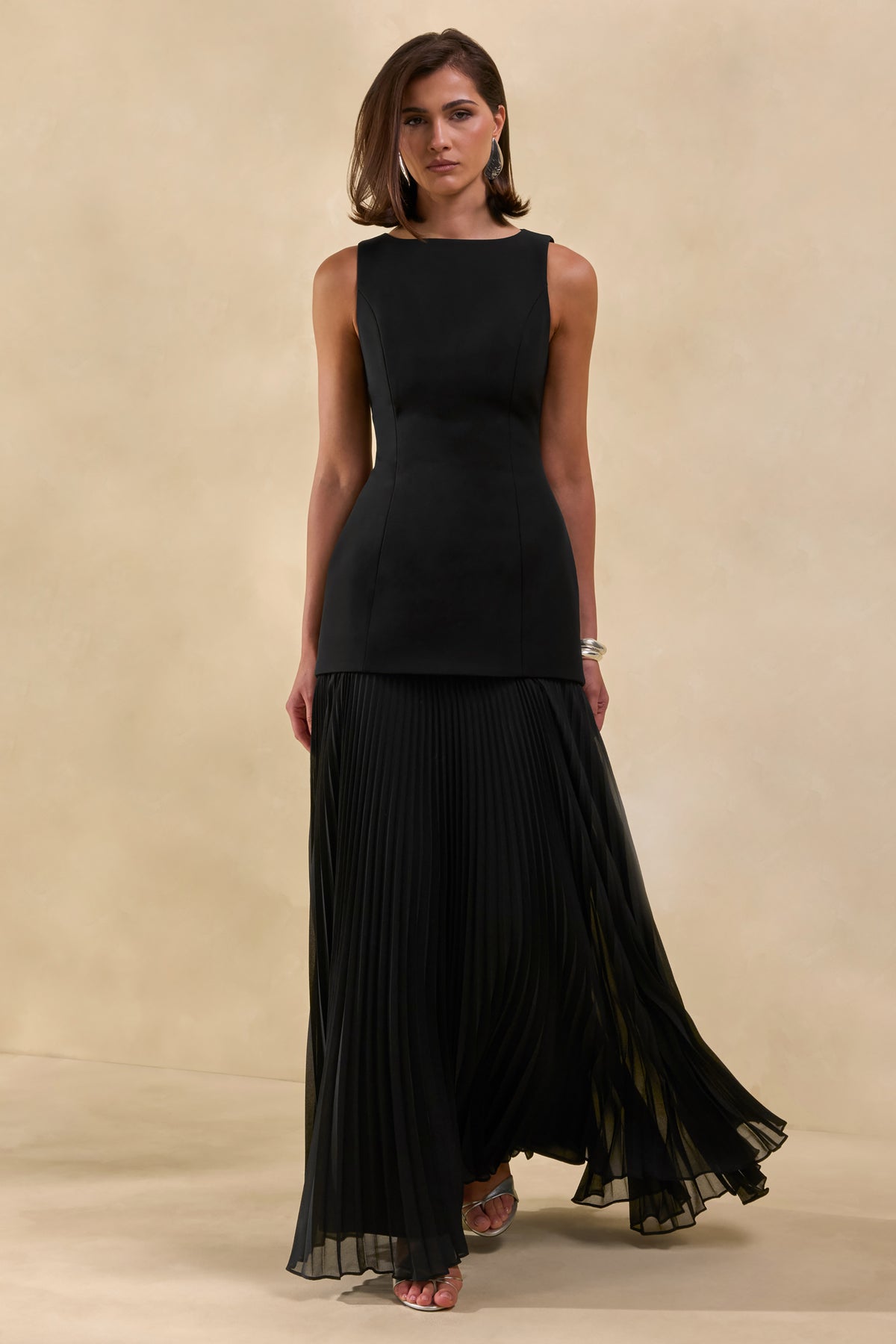 Hadley Black Boat-Neck Maxi Dress With Drop-Waist – Club L London Hadley Black Boat-Neck Maxi Dress With Drop-Waist – Club L London