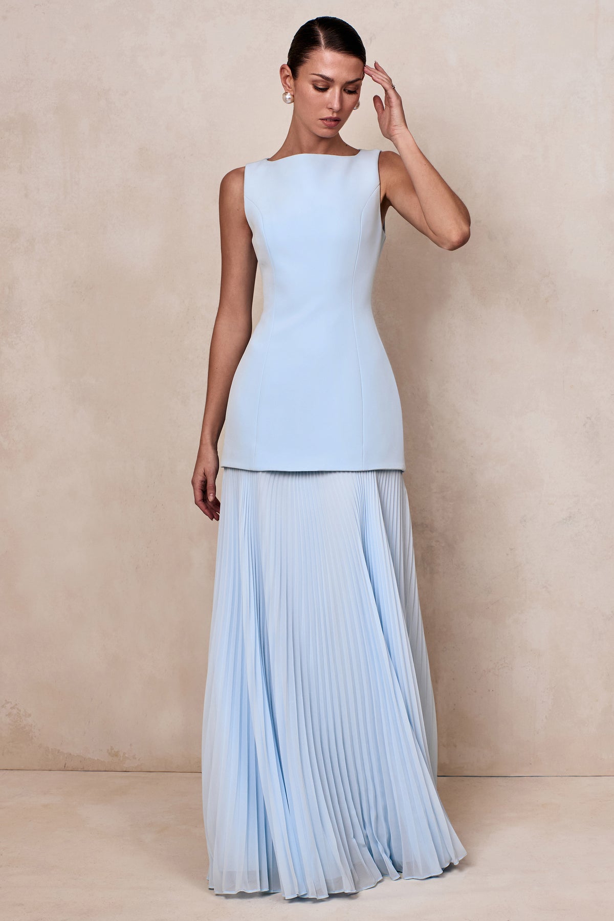 Hadley Powder Blue Boat-Neck Maxi Dress With Drop-Waist Club L London - USA Hadley Powder Blue Boat-Neck Maxi Dress With Drop-Waist Club L London - USA