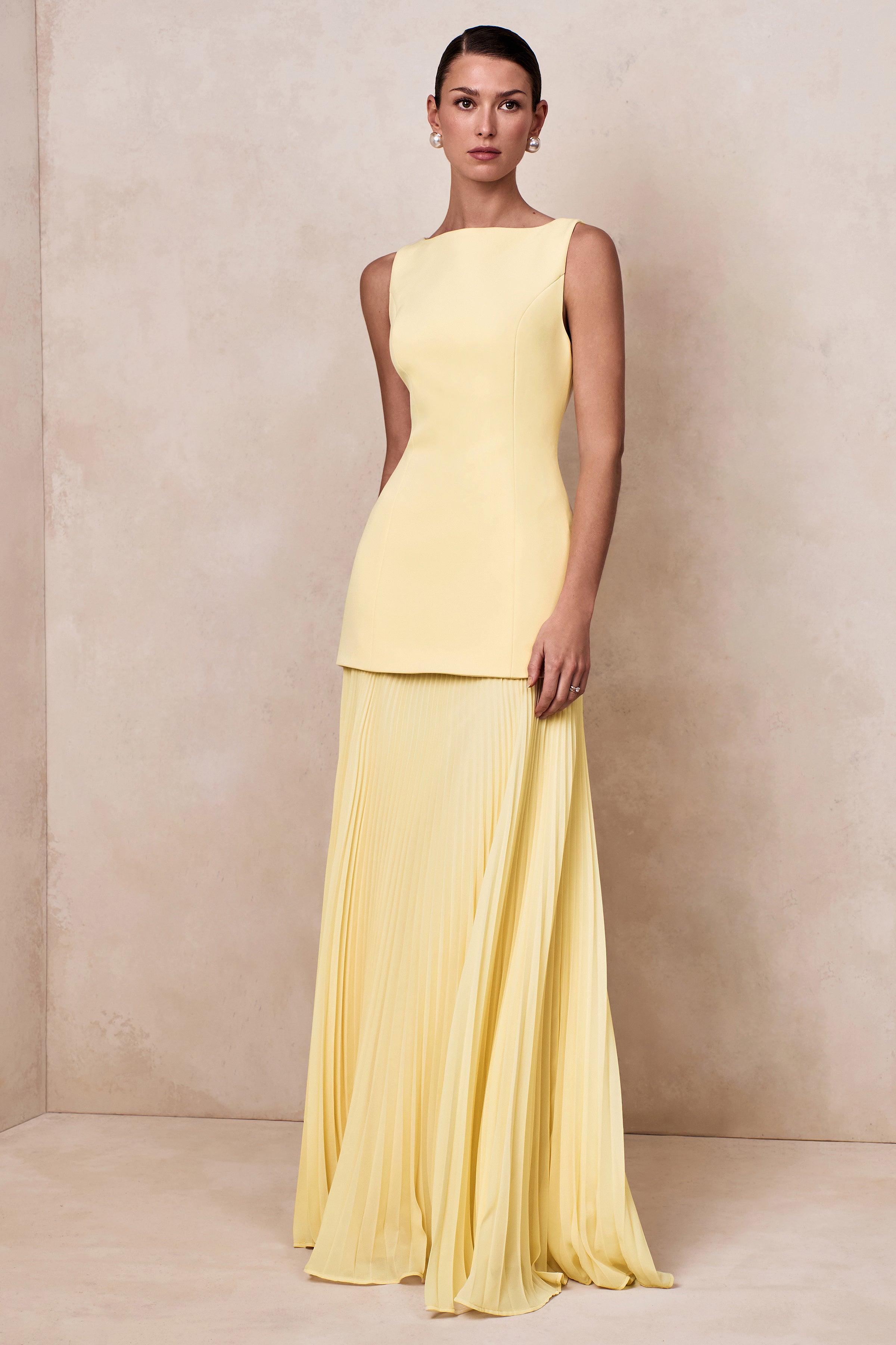 Hadley | Lemon Boat-Neck Maxi Dress With Drop-Waist – Club L