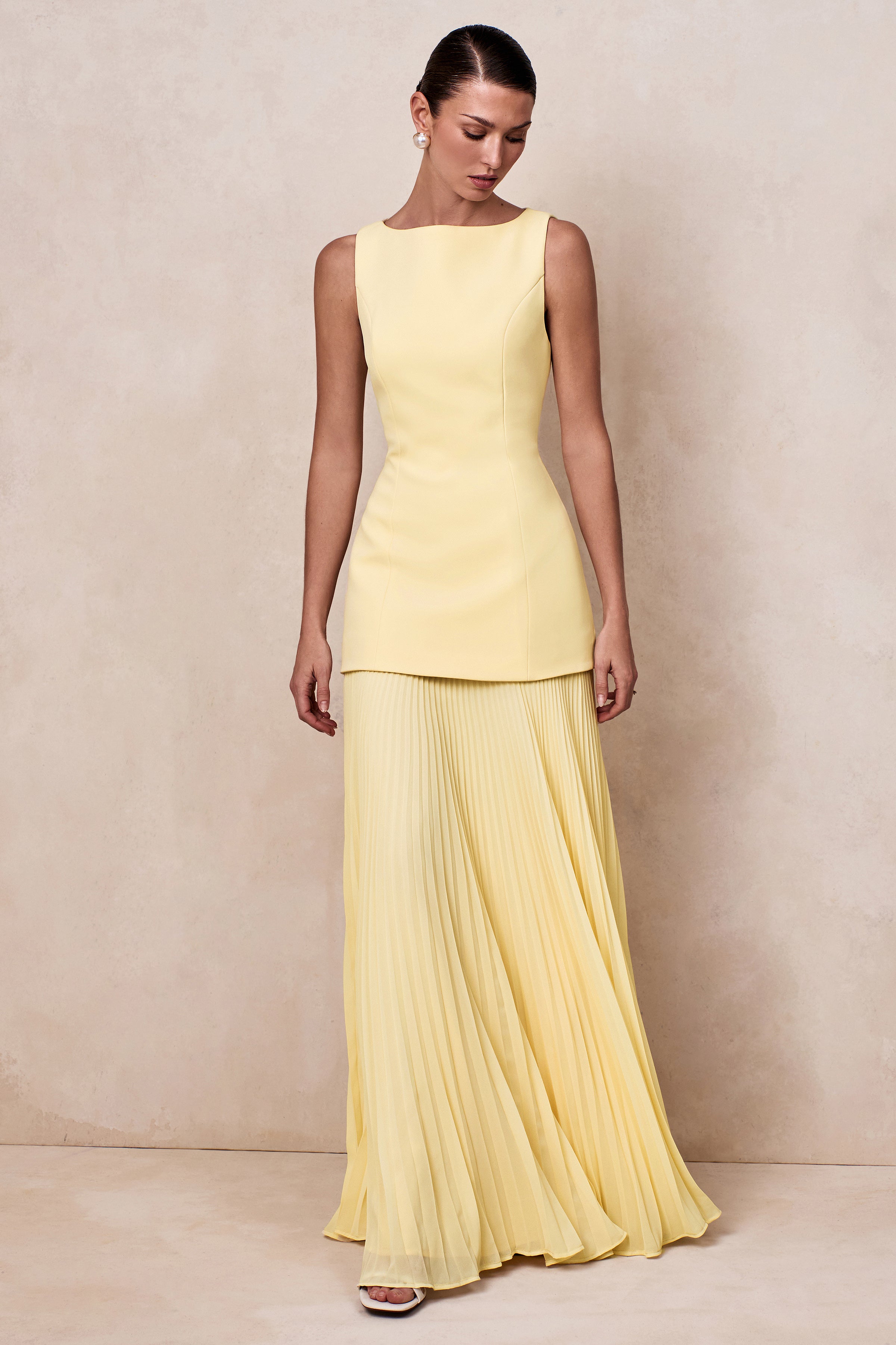Hadley | Lemon Boat-Neck Maxi Dress With Drop-Waist – Club L