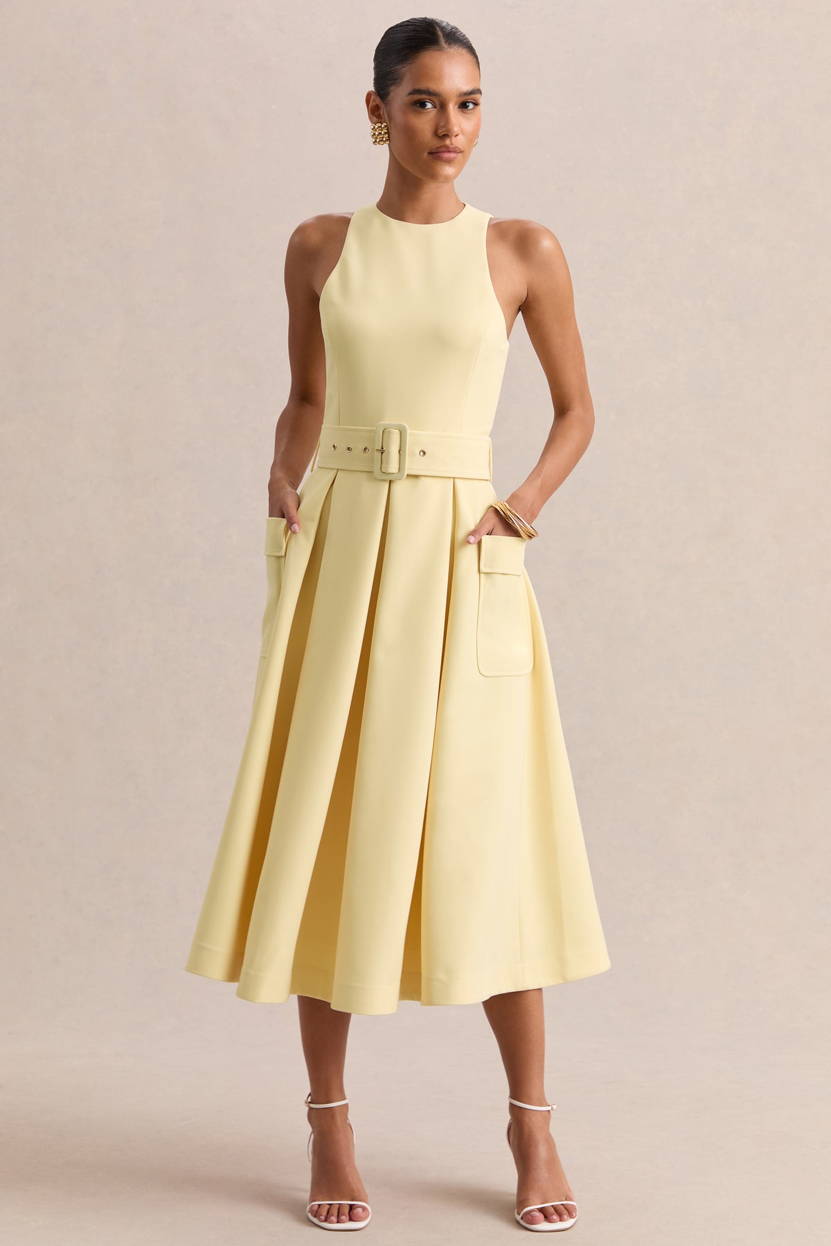Magnora Lemon Crew-Neck Belted Midi Dress – Club L London - USA